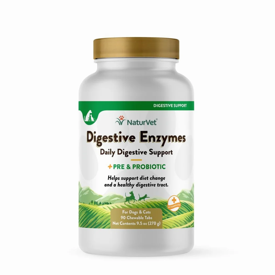NaturVet Digestive Enzymes Plus Probiotiques Complément Alimentaire pour Chiens, à mâcher Doux, fabriqué aux États-Unis avec des ingrédients d'origine Mondiale 90 pièces