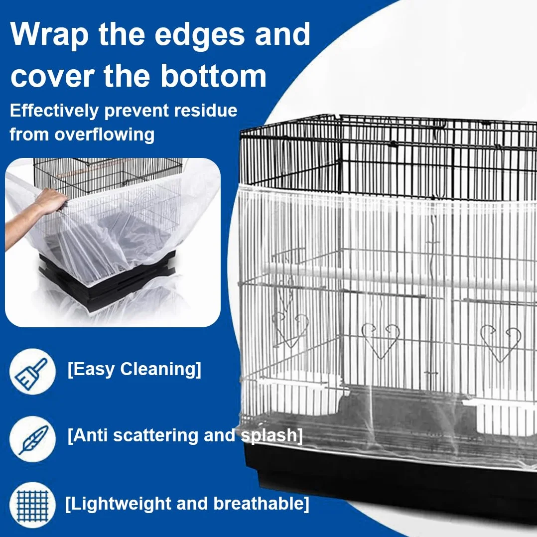 Housse de Protection en Maille pour Cage à Oiseaux, Ajustable Antipoussière, Blanc 150-180cm