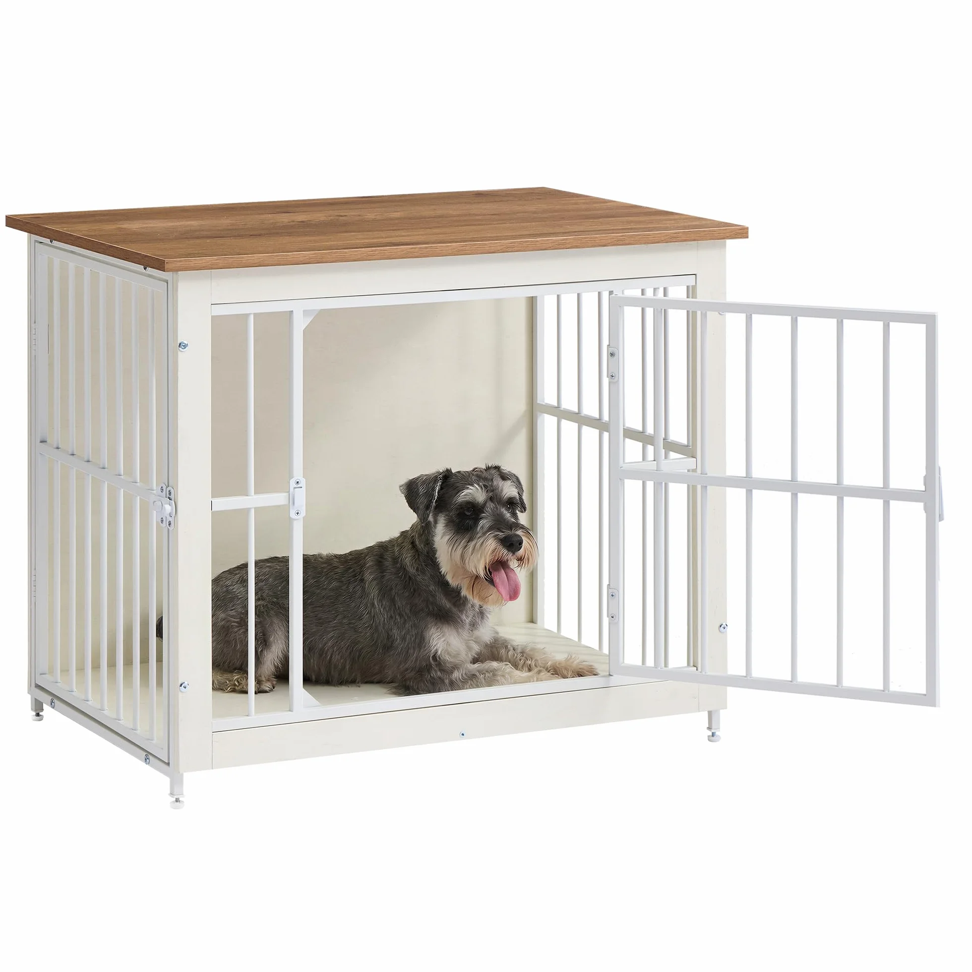 Feandrea Meuble Cage pour Chien Table d'Appoint Fond Plein 2 Portes 82x55x64 cm pour Chiens Jusqu'à 20 kg Blanc Nuage Marron Miel