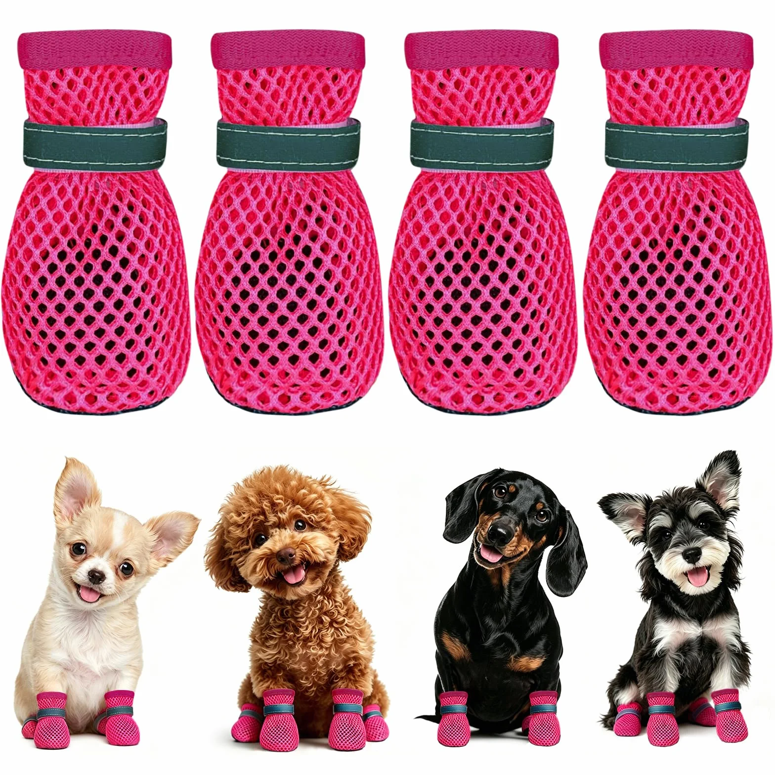 Chaussures d'Été pour Petits Chiens 4 Pièces en Maille Respirantes Antidérapantes Extérieur Protection Pattes Brûlures