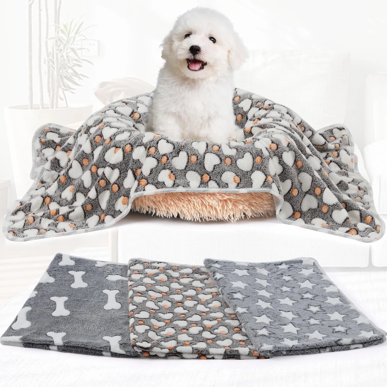 COMSLE Couverture pour Chien Chat Pelucheuse Lavable Lot de 3 Plaid Polaire 40x60cm Gris