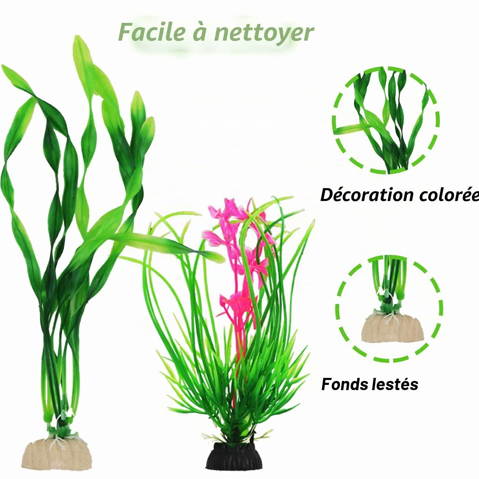 QUOZUO Vert Plantes Artificielle Aquarium Decoration Rocher Polyrésine Grotte Ornement Cachette Poissons 9 Pièces