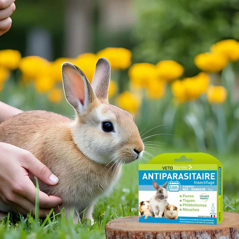 VETOFORM Pipette Antiparasitaire Petit mammiphère 1kg Lapin Cochon d'Inde Hamster NAC antipuces Anti-tiques 3x0,6 ML Fabriqué en France