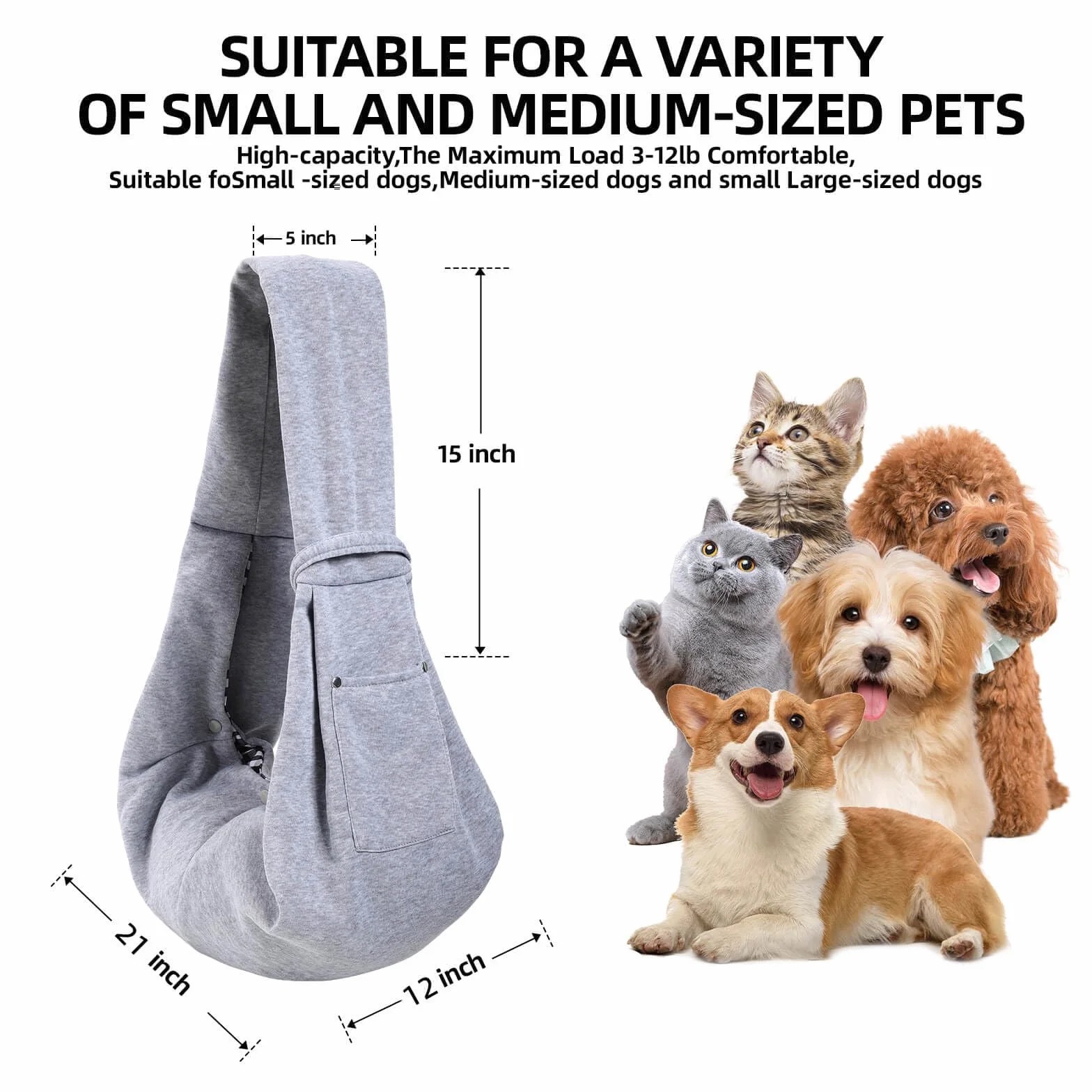 Écharpe de Transport pour Chien et Chat, Sac Mains Libres réversible avec Poche de Rangement, Harnais de Sécurité de Voyage