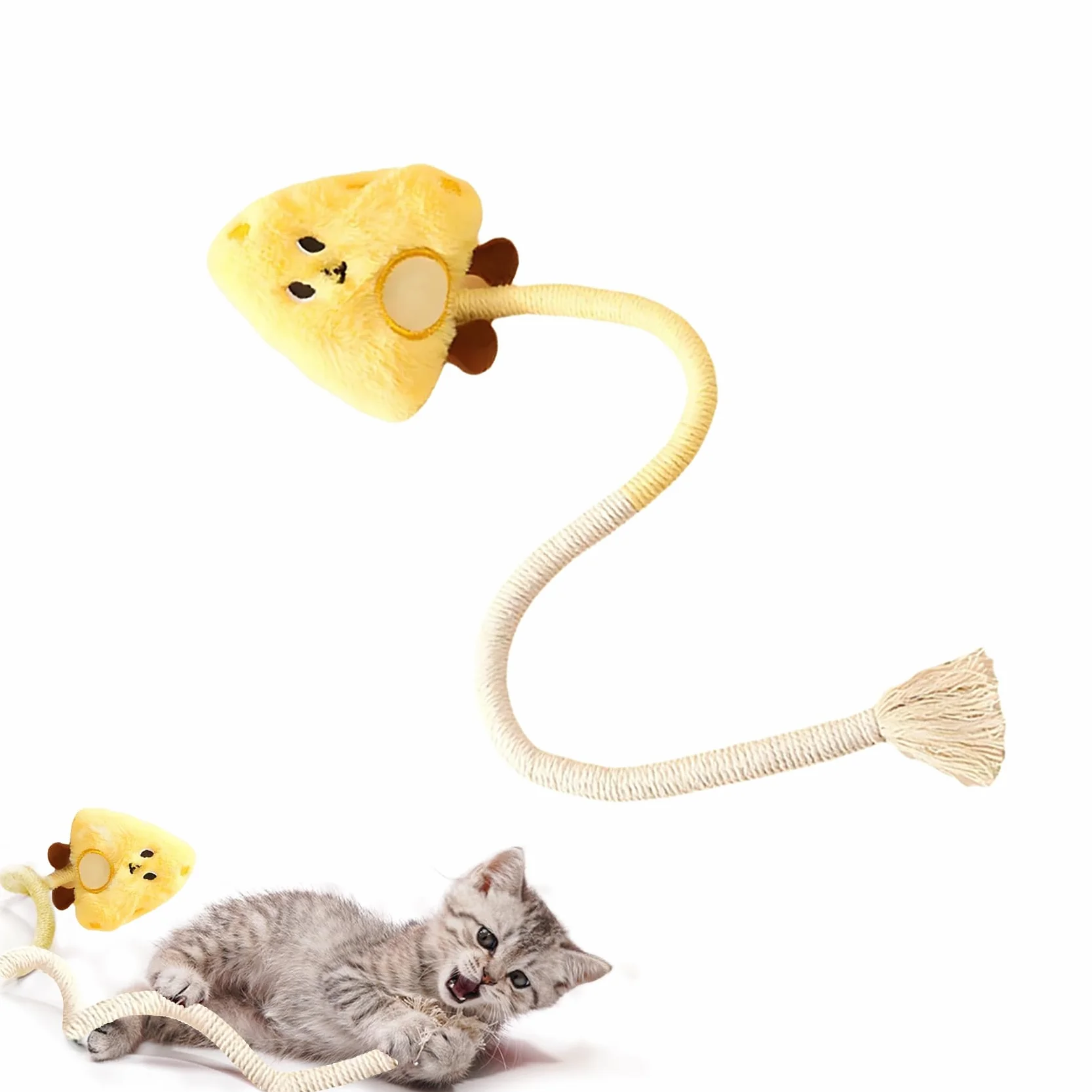 Jouet pour Chat Interactif à Mâcher Nettoyage des Dents Naturel Jaune