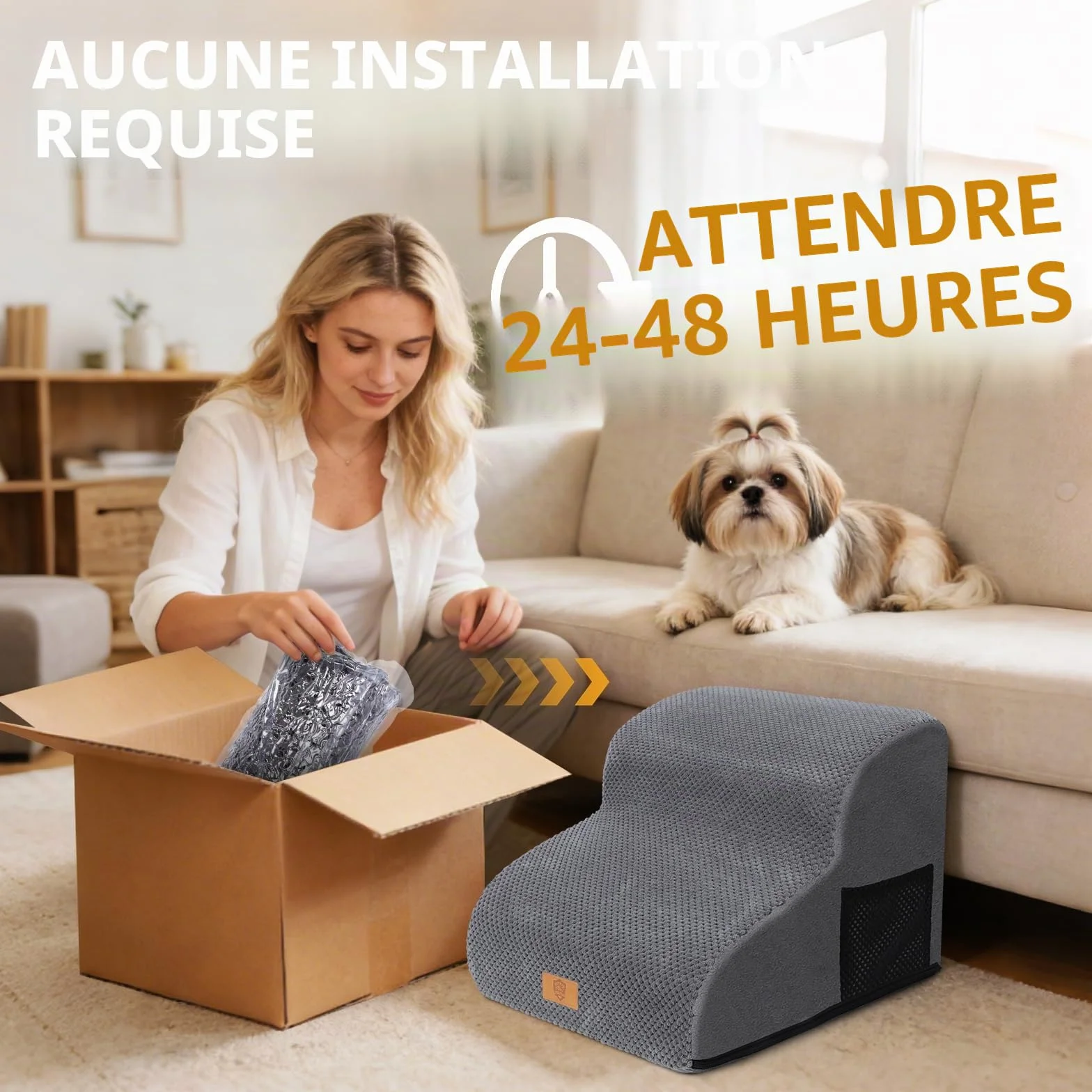 Escalier pour Chiens et Chats 2 Marches, Rampe pour Animaux en Mousse Haute Densité avec Couvercle Amovible
