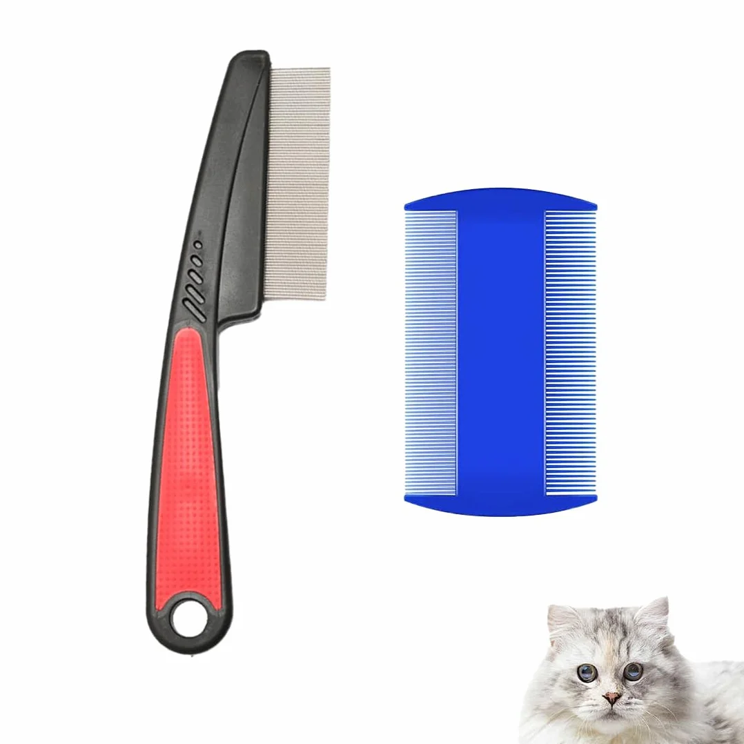 Peigne Anti puces pour Chats et Chiens, Set de 2 PCS Peignes de Toilettage pour Animaux