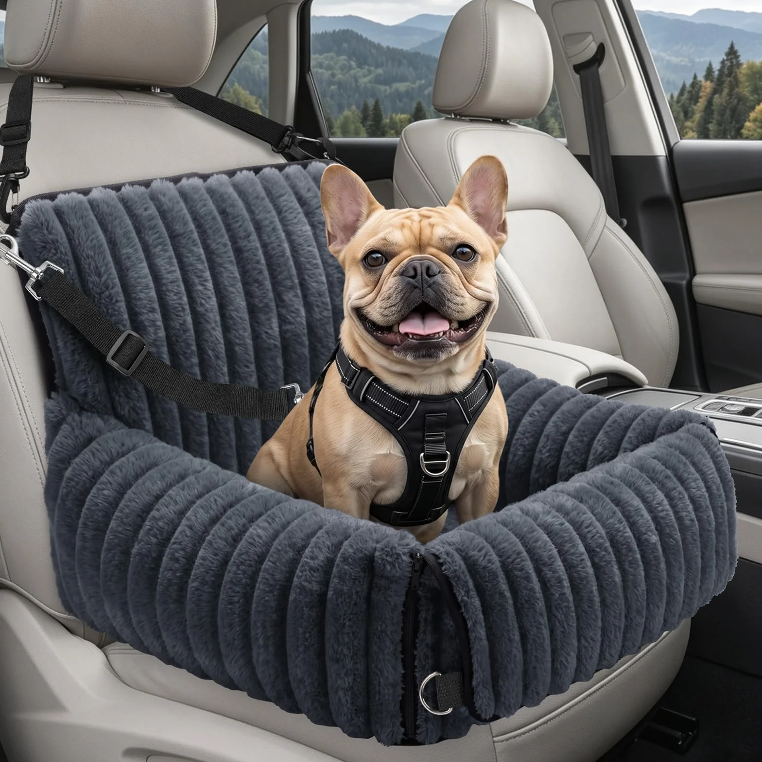 MIXJOY Siège Auto pour Chien Amovible Laisse Lavable Mousse à mémoire de Forme Gris