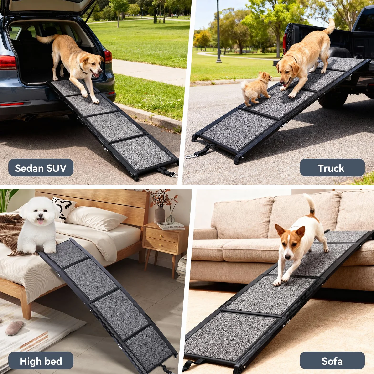 Rampe pour Chien Voiture 170×44 cm Pliable Capacité 70KG Antidérapante Escalier d'Accès