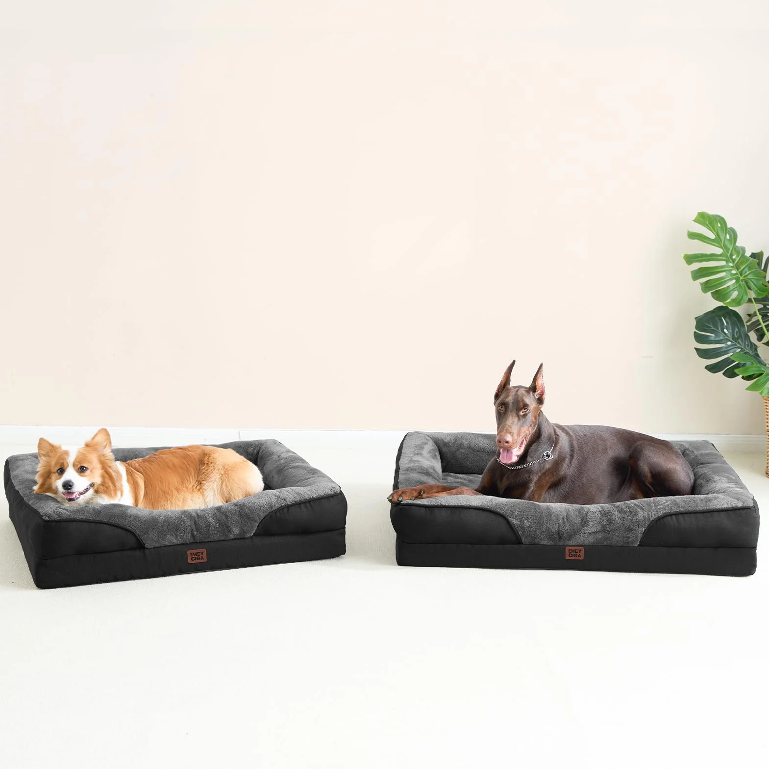 EHEYCIGA Mousse Mémoire Panier Chien XXL Orthopédique Canapé Chien Déhoussable Lavable Antidérapant Imperméable 132x104x20 cm Gris foncé/Noir