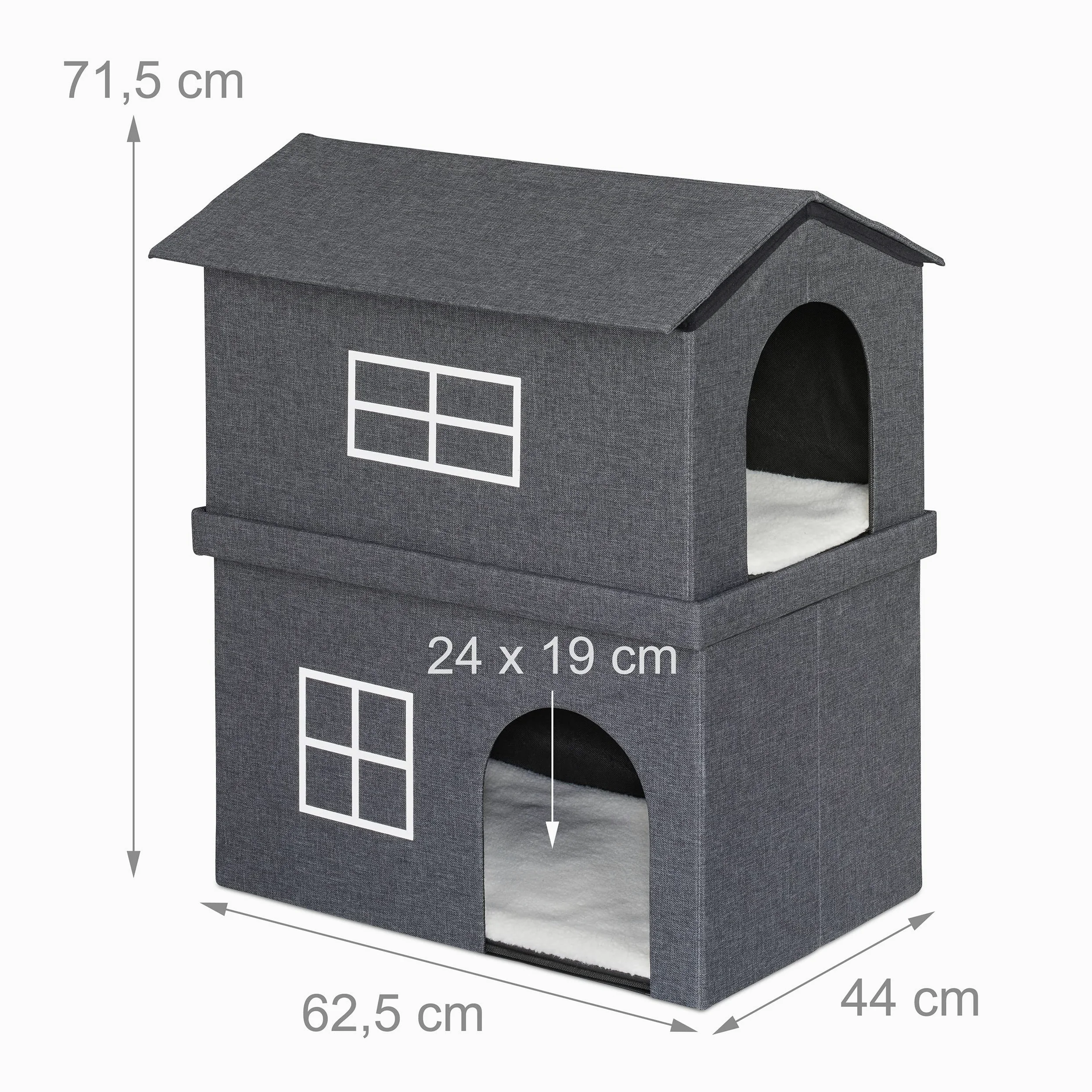 Relaxdays Maison pour Chat en Tissu, abri avec 2 Portes, HxLxP : 71,5x62,5x44 cm, Niche Chatons et Chats, Gris foncé