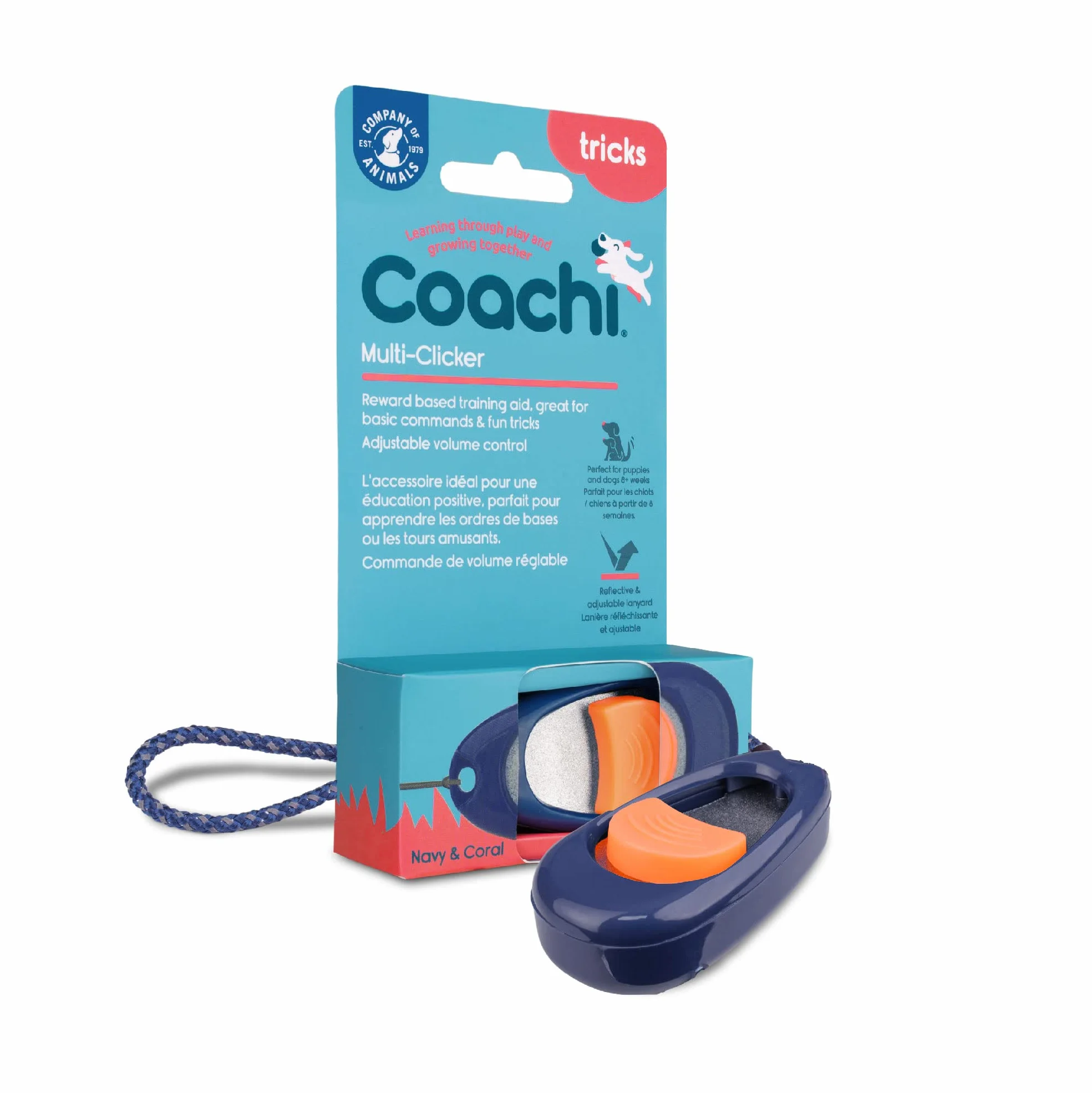 Coachi Multi-Clicker, Accessoire pour Chien, contrôle du Volume à 3 réglages, Facile à cliquer