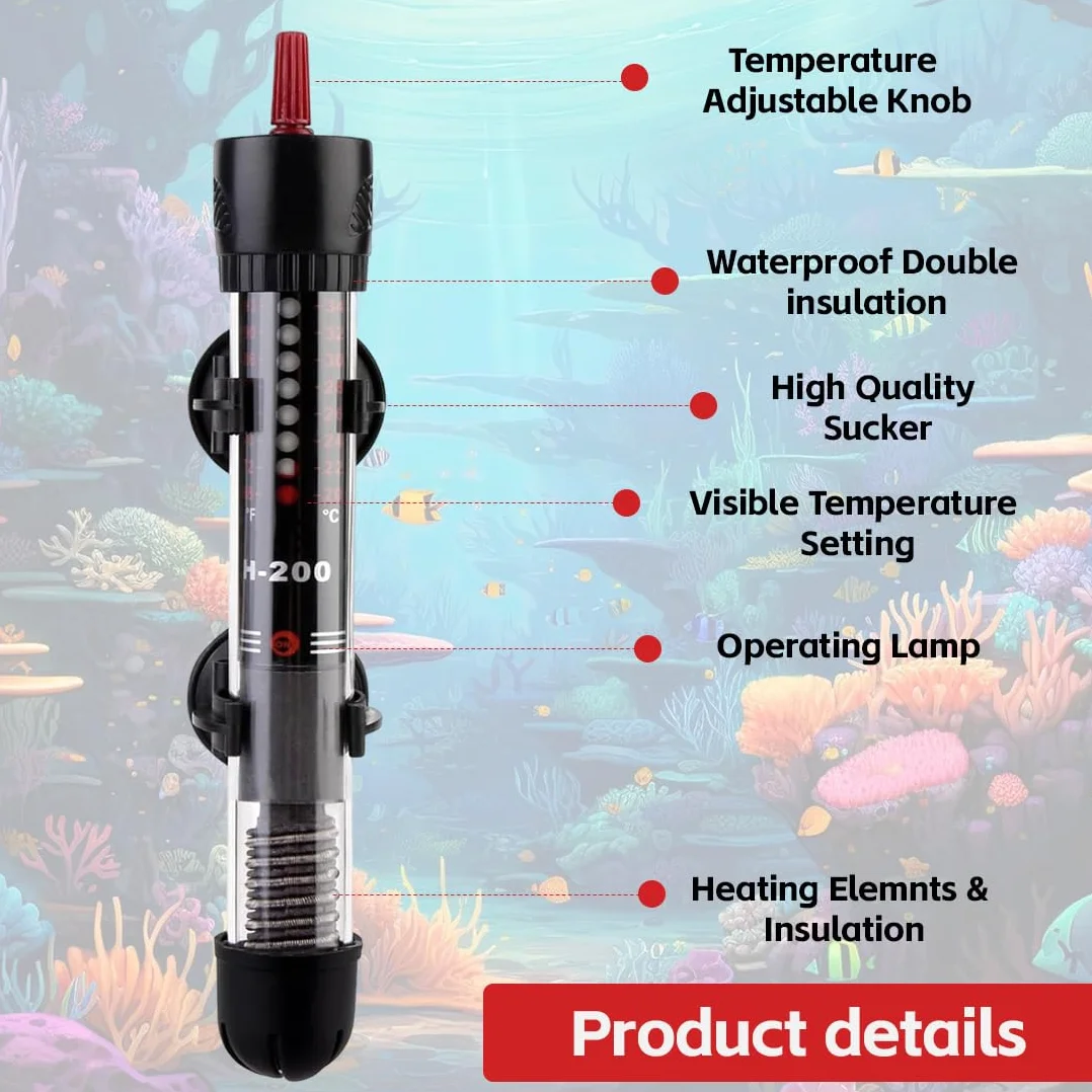Chauffage d'Aquarium 25W Chauffage Aquarium 30L Résistance Aquarium,Chauffage en Verre Submersible Température,Réglable Chauffe-Aquarium avec Ventouse Chauffage,pour Aquarium de Poissons et de Tortues