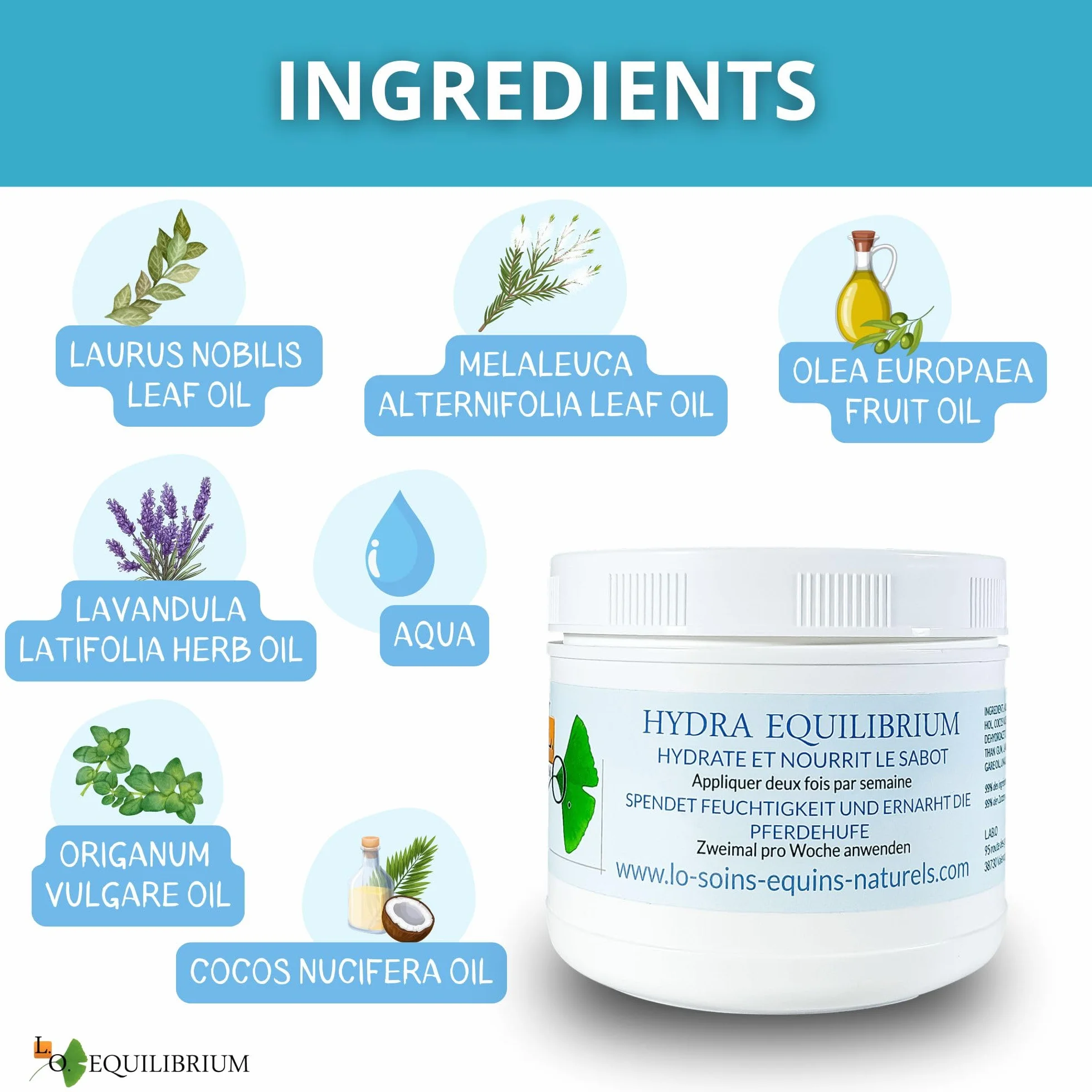 Hydra Equilibrium - Soin, graisse, onguent naturel hydratant pour cheval (sabot sec et cassant) (Hydra Equilibrium 500mL)