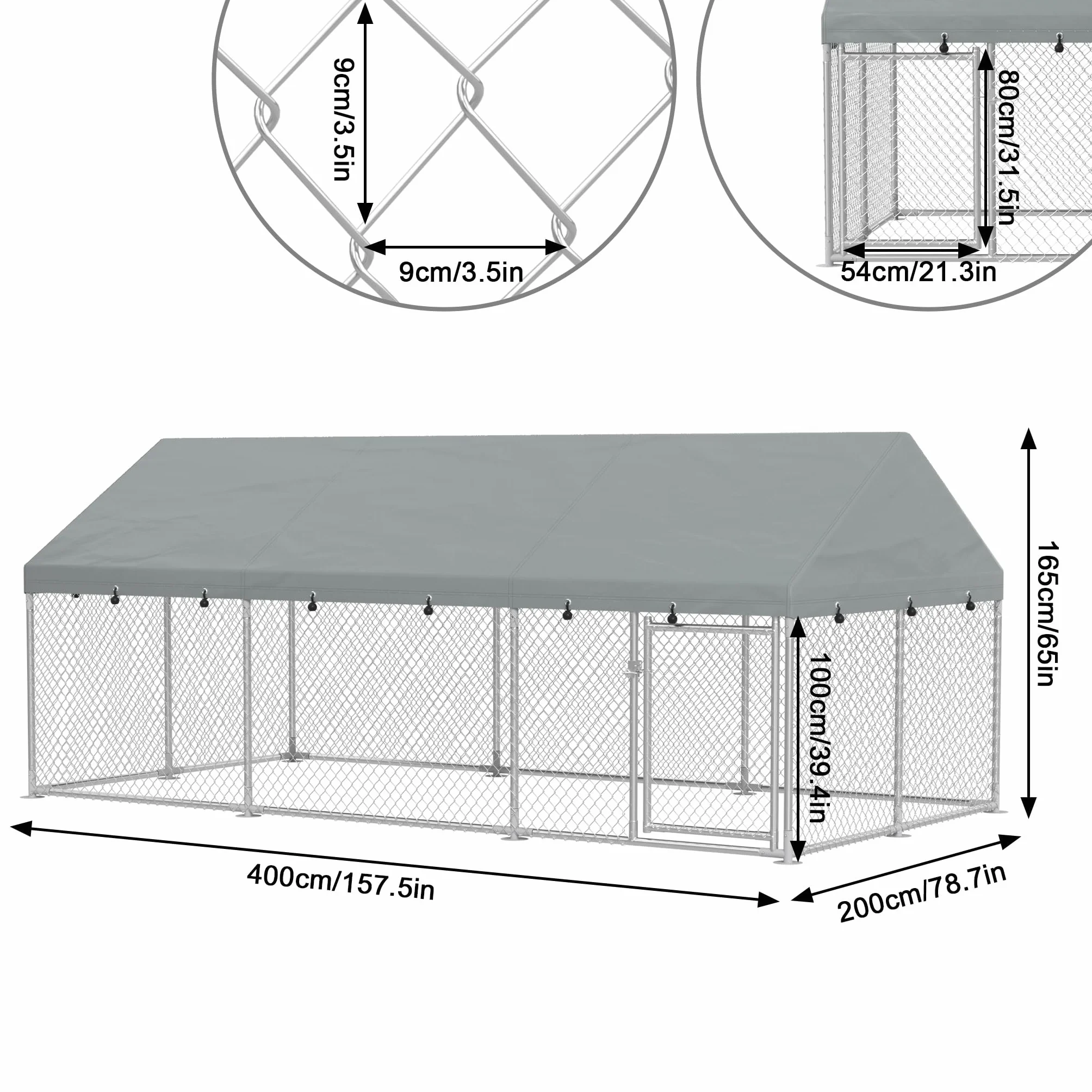 FIVMEN Enclos pour chien 400x200x165 cm acier galvanisé protection solaire toit porte verrouillable extérieur