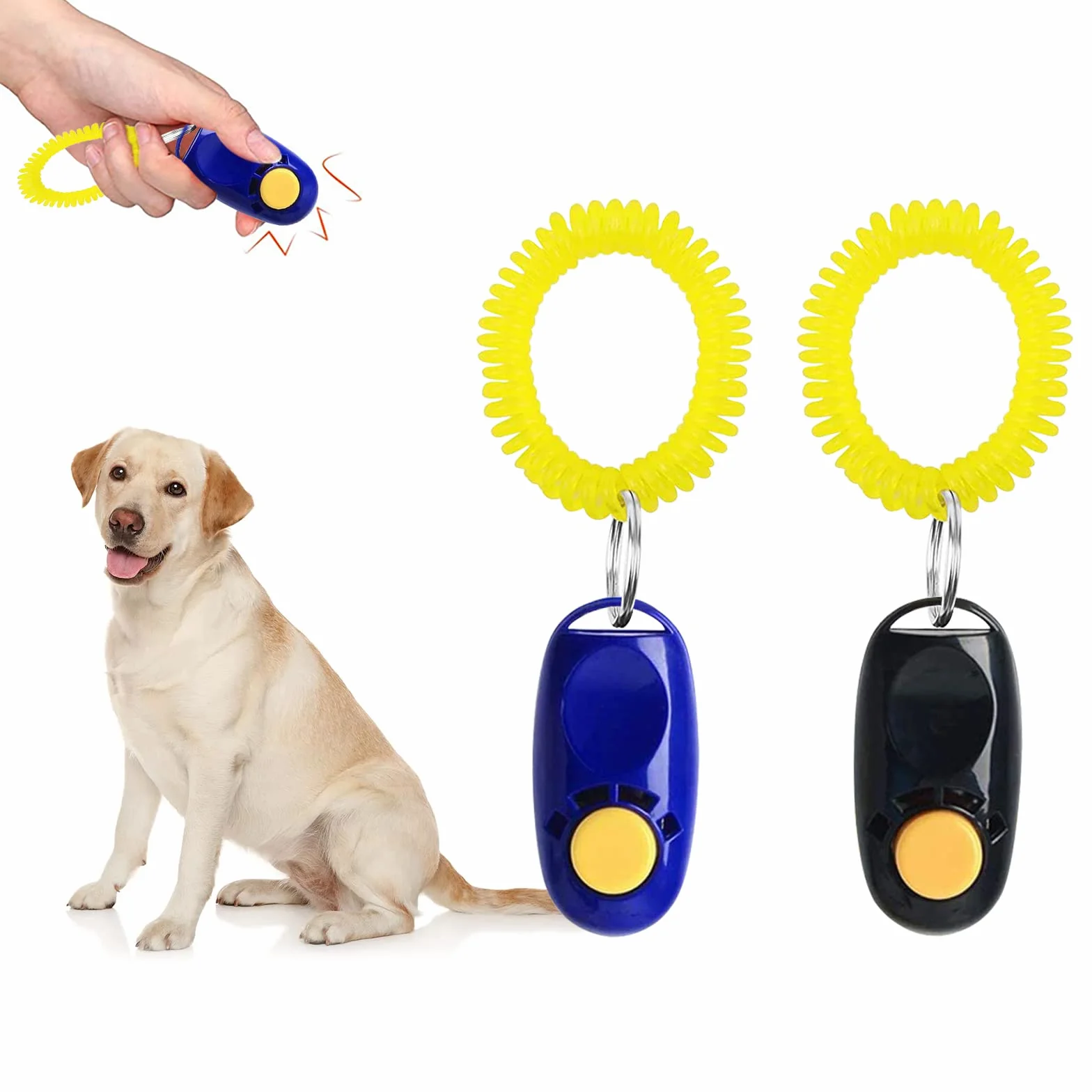 Clickers pour Chien,Clicker Training,Clicker Professionnel pour Doigt avec Bracelet Spirale,Entraînement Dressage pour Chiens Chats,Dressage pour Chien d'entraînement,Training Bouton Cliqueur,2PCS