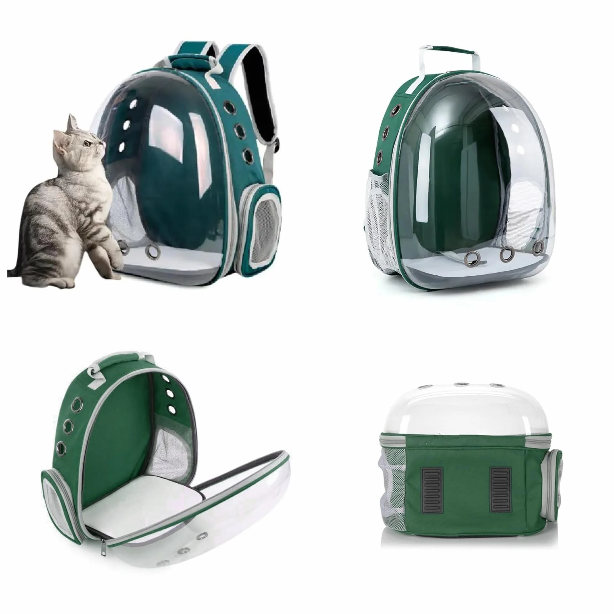 Sac à Dos pour Chat Bulle de YoiQi-Un Sac à Dos pour Animaux de Compagnie en Forme de Cabine Spatiale Transparente-Est Fourni avec 5 Accessoires pour Prendre Soin du Chat (Verte)