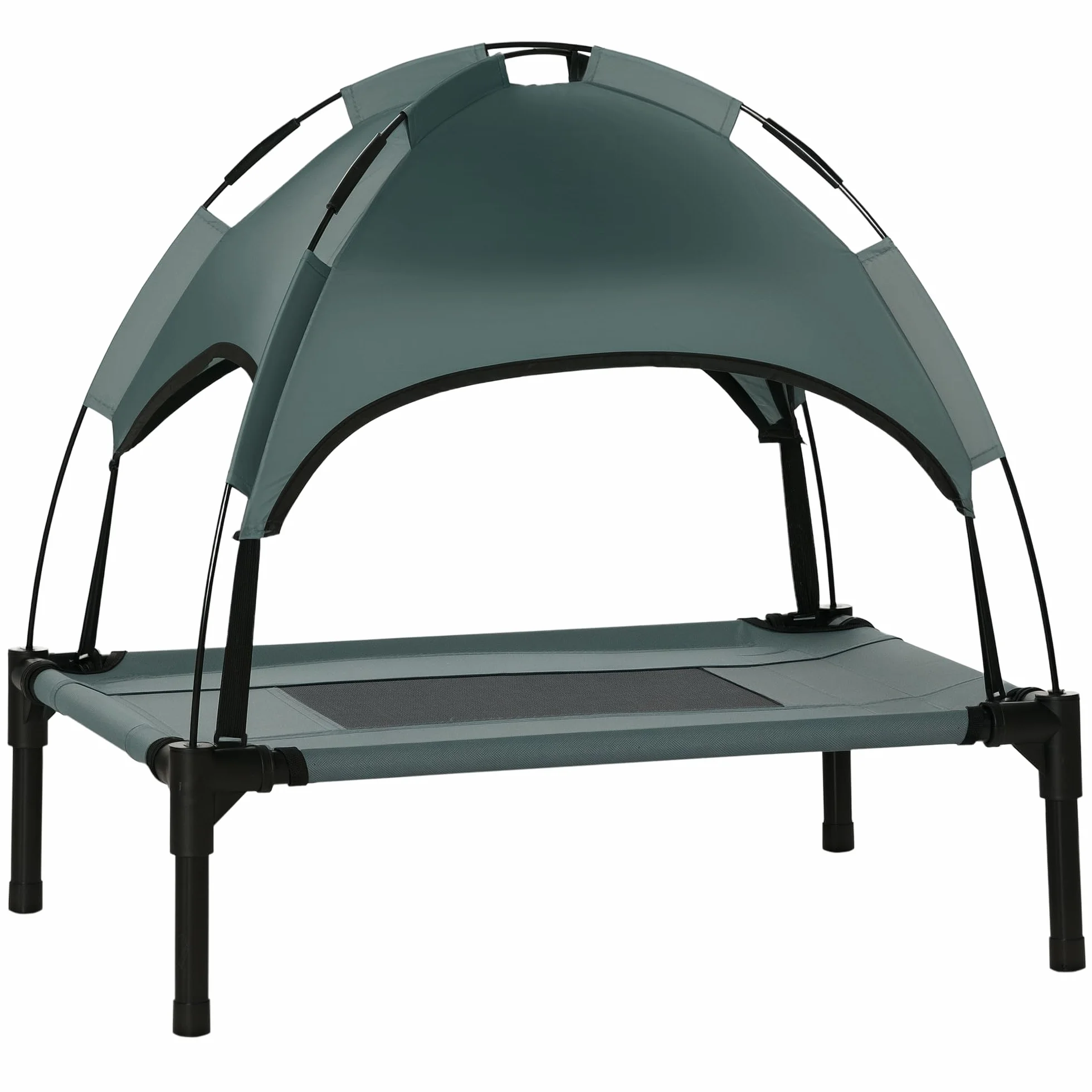 PawHut Lit Chien Surélevé avec Parasol 161x46x61 cm Gris Noir Anti-UV Oxford Respirant