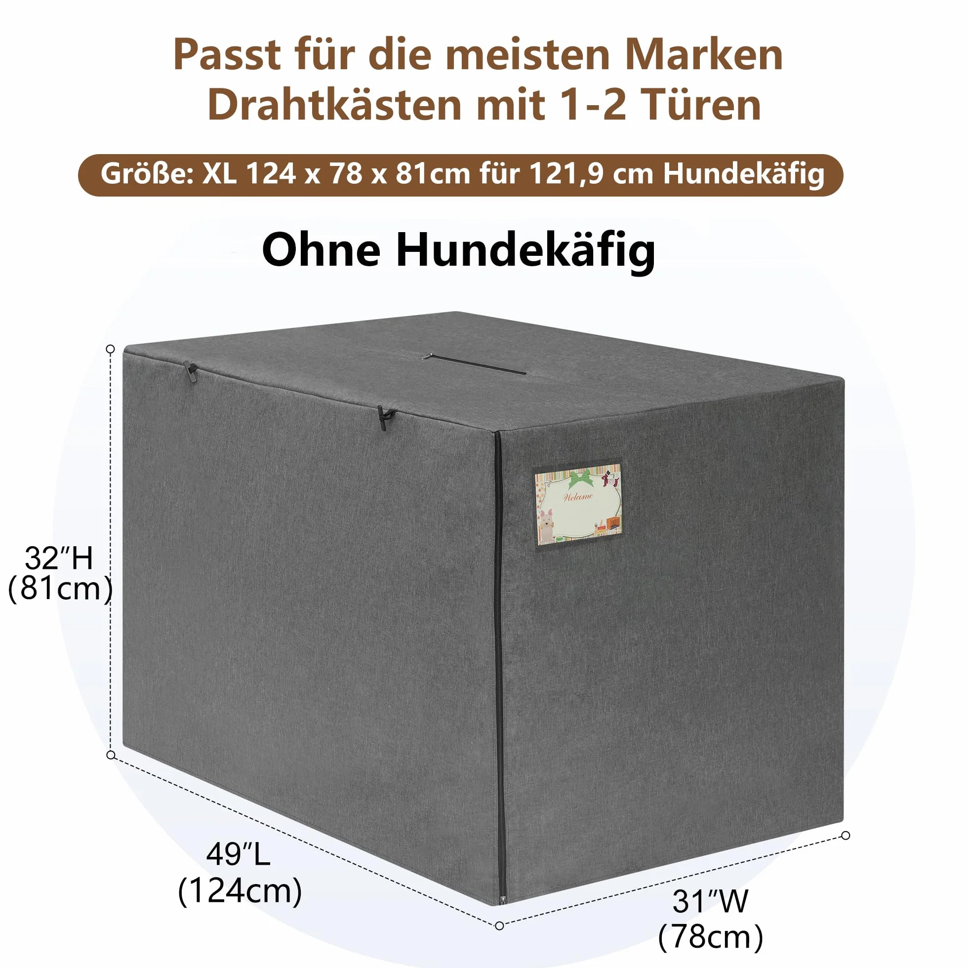 HiCaptain Housse de cage pour chien imperméable résistante au vent double porte 124 x 78 x 81 cm