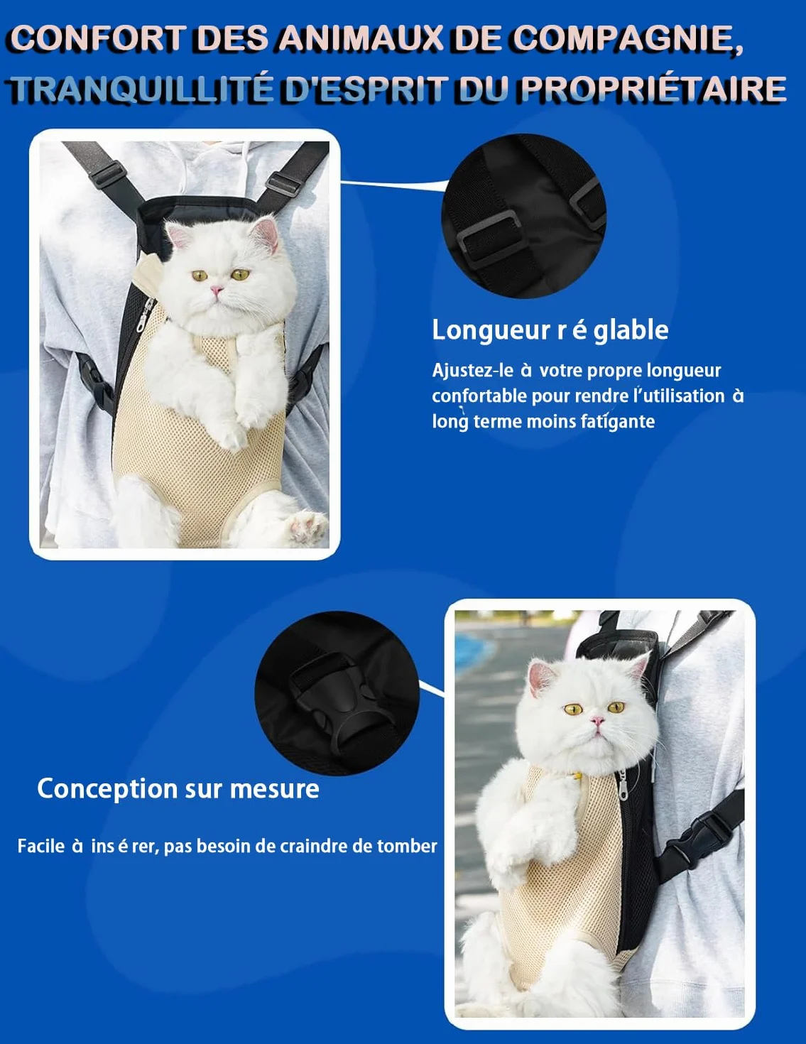 Porte Chat Ventral à Sangle Réglable, Sac à Dos Mains Libres, Harnais Maille Respirante pour Voyages Métro (S-Rouge)