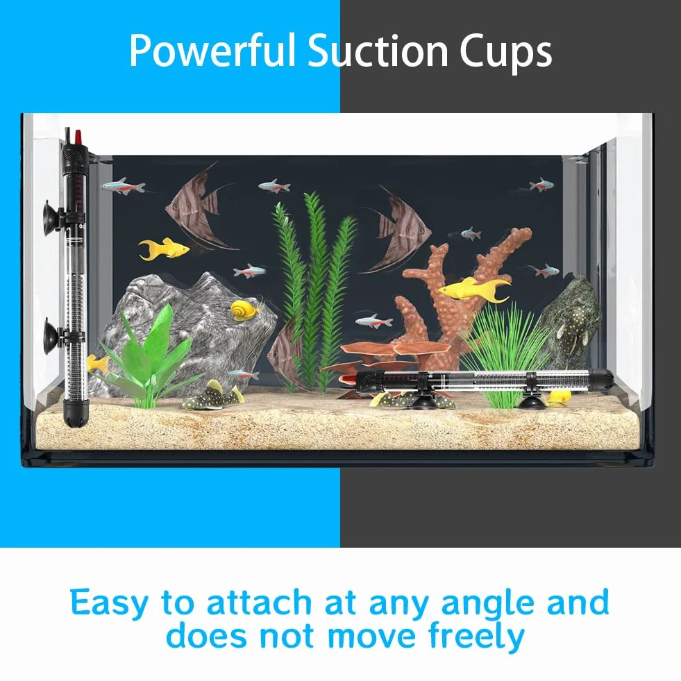 Chauffage d'aquarium 300W 300 L, Tige chauffante pour Aquarium à température réglable avec ventouses, Tige chauffante pour Aquarium avec 3 Autocollants thermomètre