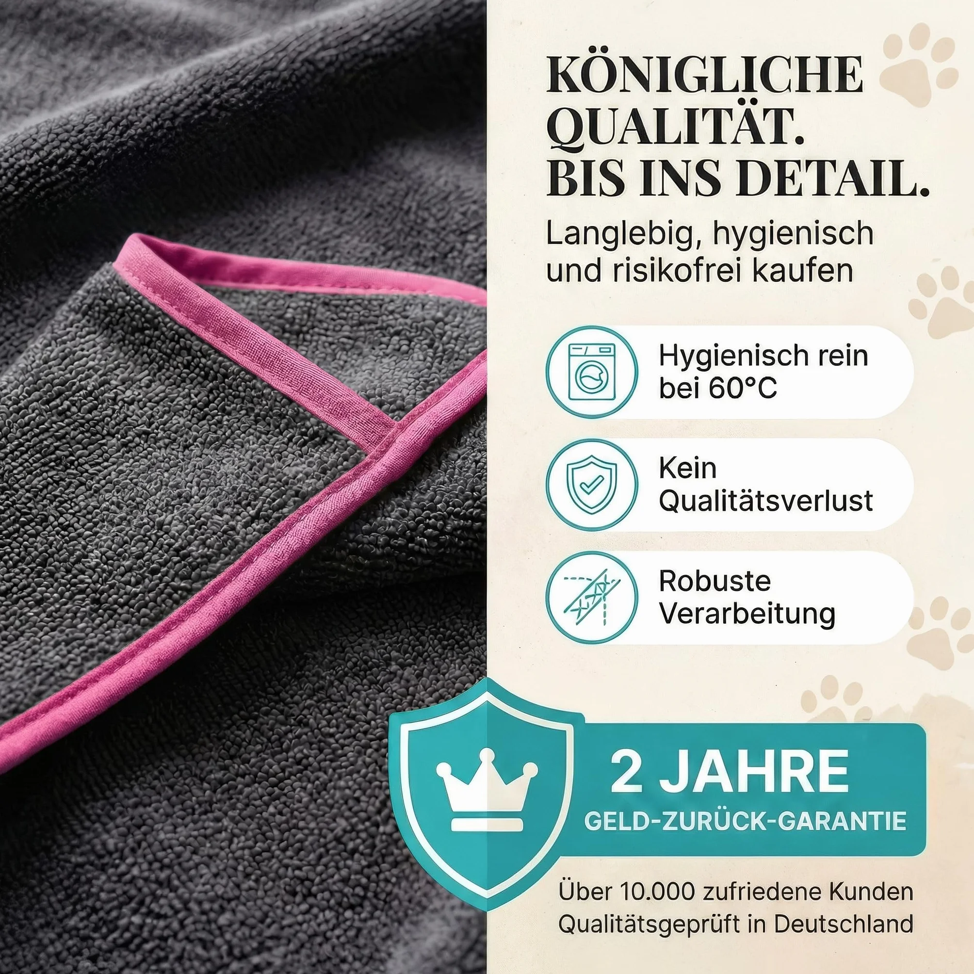 HUND IST KÖNIG Serviette pour Chien Extra absorbante Ultra Douce Microfibre 4 Poches Lavable 60 °C 130 x 75 cm