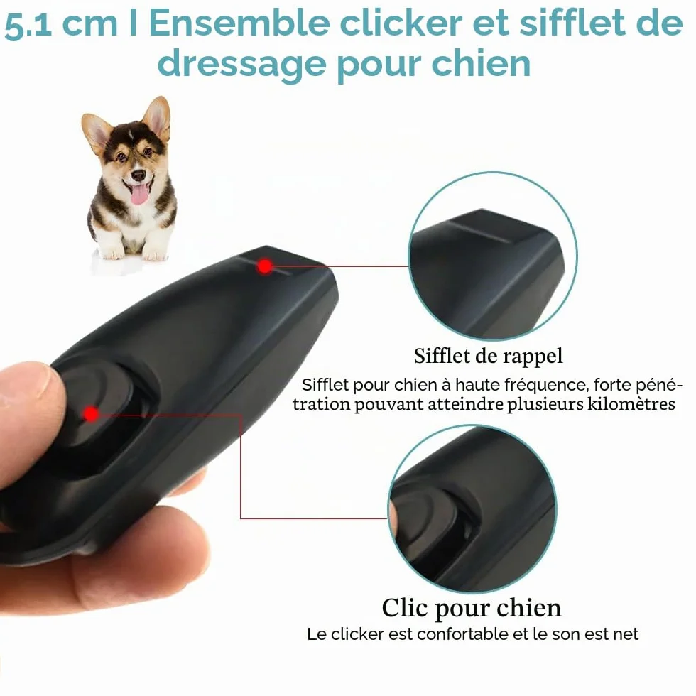Cliqueur et Sifflet pour Chien - Lot de 2 Cliqueurs d'entraînement pour Chien avec Sangle de Poignet, Ensemble de Cliqueur et Sifflet Professionnel 2 en 1, Outils de Dressage pour Animaux de