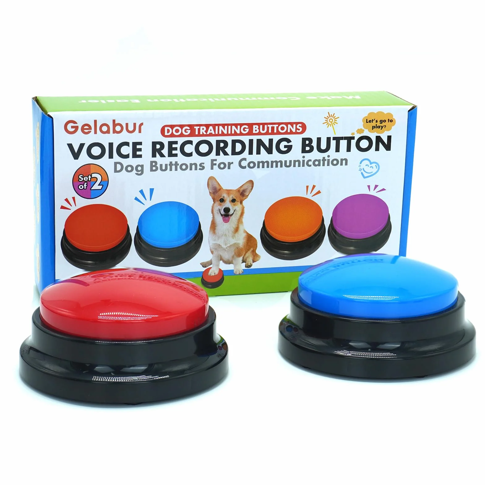 Gelabur 2 pièces Buzzer enregistrable, Buzzer Chien Communication Bouton 30 Secondes d'enregistrement, pour la Formation et Les Jeux pour Animaux de Compagnie