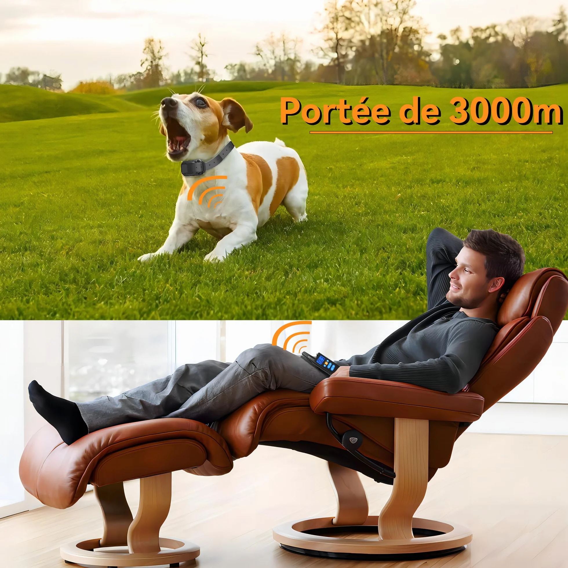 Meloive Collier de Dressage pour Chiens Rechargeable,Portée de 3000m,avec Mode Vibration,Son,Choc Statique et Lumière,IPX67 Résistant à L’Eau,Adapté Aux Chiens de Petites et Moyennes Tailles,Noir