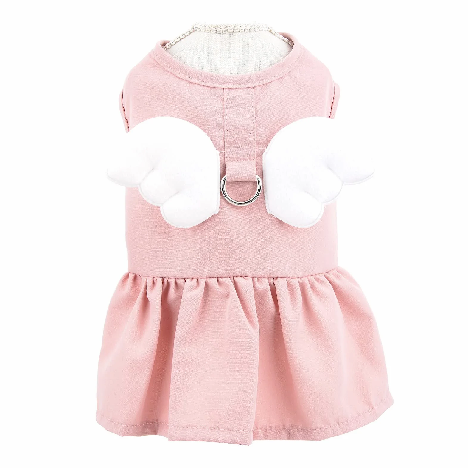 Angel Wing Robe Harnais et Laisse pour Chien et Chat, Robe d'été avec Anneau en D, Jupe pour Chiot, Vêtements Printemps-été pour Yorkshire Chihuahua, Rose, XS