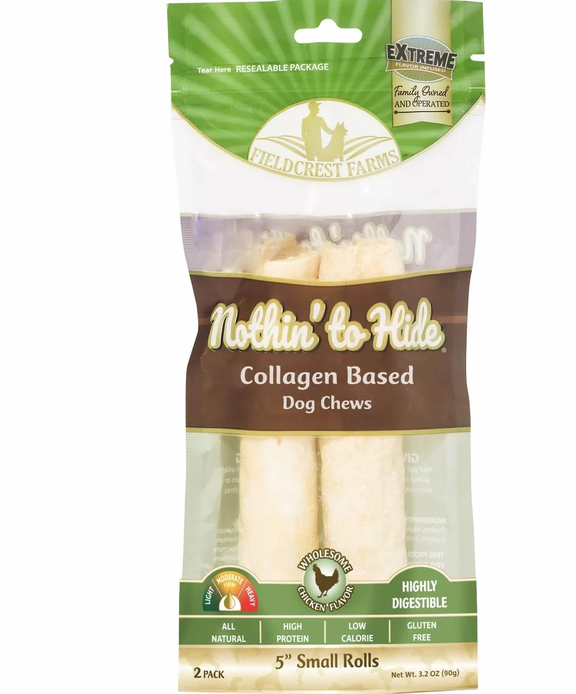 Fieldcrest Farms Nothin' to Hide Lot de 2 Rouleaux au Poulet à mâcher pour Chien, 90 G
