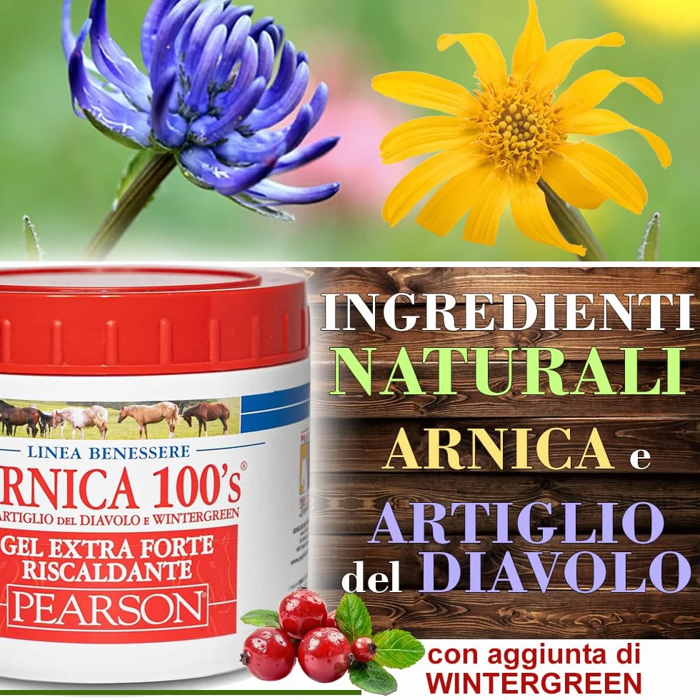 ARNICA 100'S Gel chauffant extra-fort Pearson pour chevaux 500ml Crème à l'arnica Gel fort griffe du diable et menthol Pommade défatigante relaxante