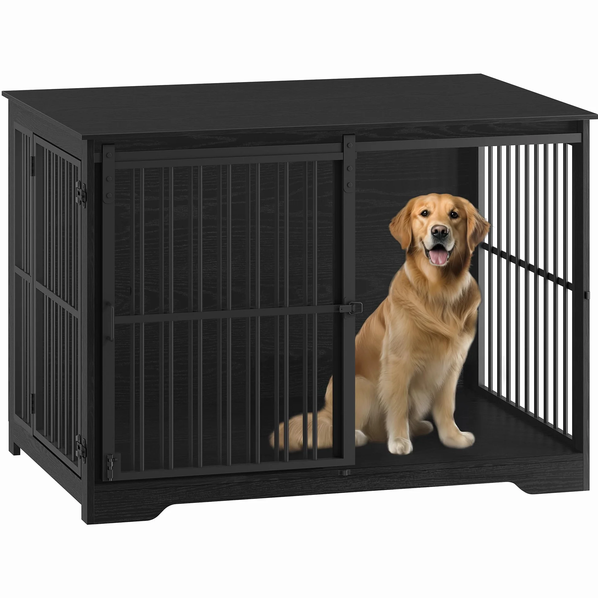 Hzuaneri Cage pour Chiens 110cm Table d’Appoint Niche Moderne 2 Portes 110 × 65 × 81 cm Noire