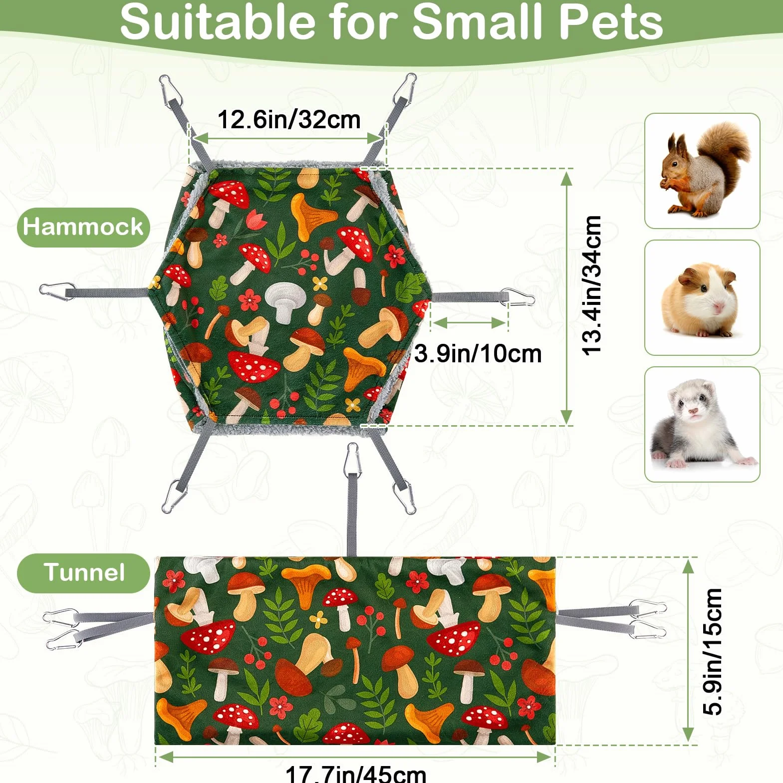 Lot de 2 hamsters lavables pour furet, rat, cochon d'Inde, cachette avec jouets tunnel doux, accessoires pour petits animaux pour furets, rats, hamsters, hérissons et planeurs en sucre