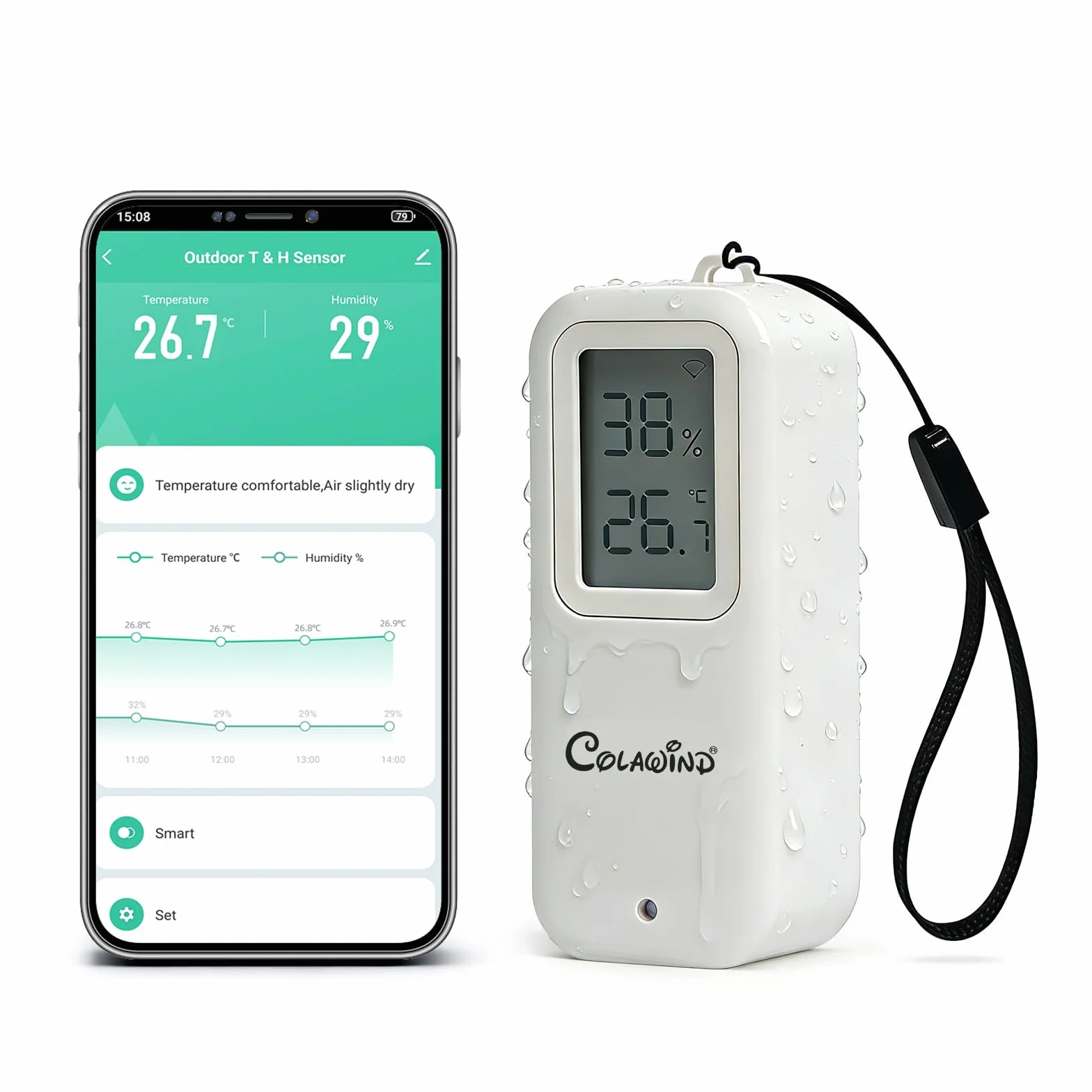 Thermomètre Hygromètre WiFi IP65, Capteur Température et Humidité avec Alerte App, Intérieur Extérieur, Données Exportables 1 An, pour Serre, Cave, Maison