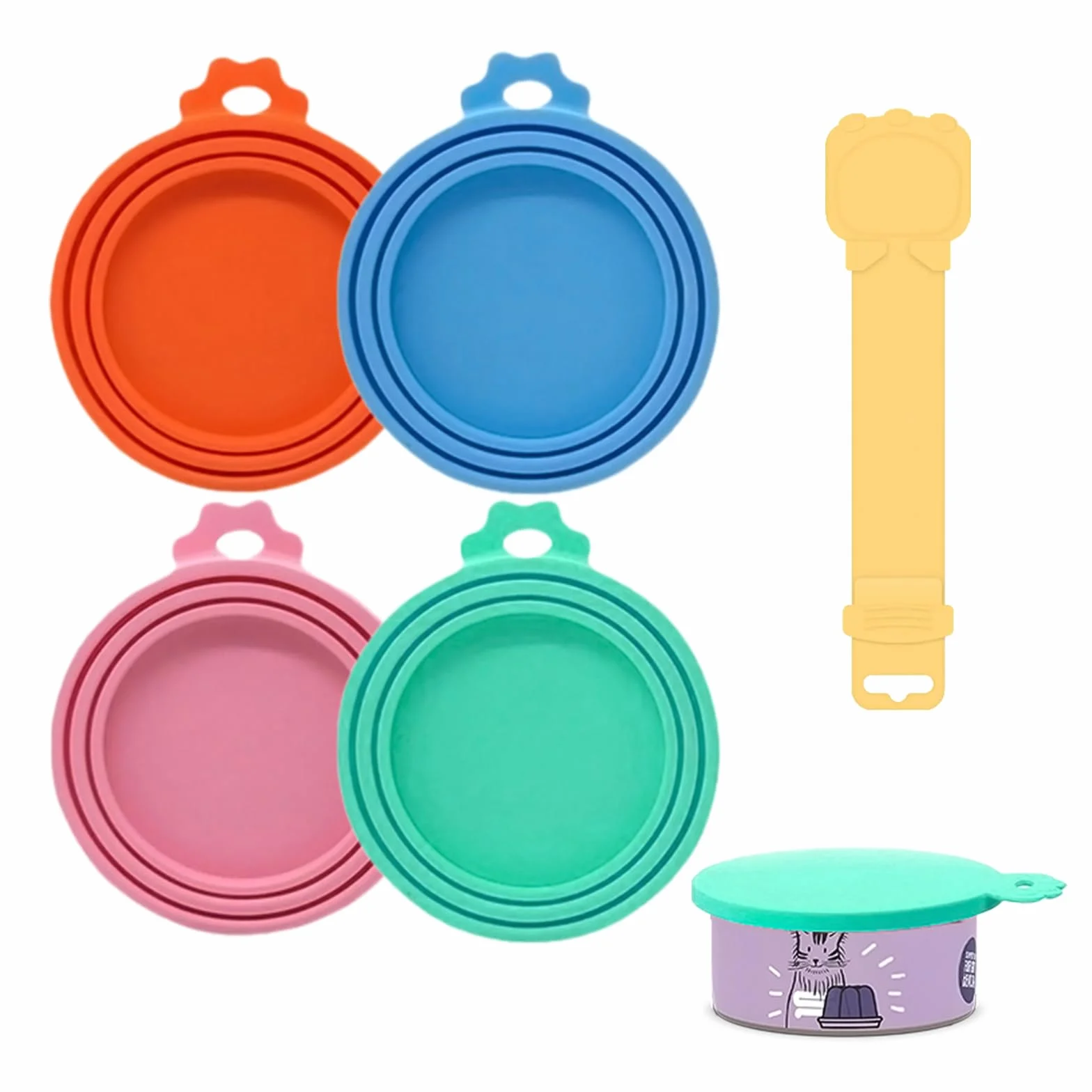 Couvercles Universels Silicone 6,5/7,5/8,5 cm Réutilisables Sans BPA – Lot de 4 + Cuillère