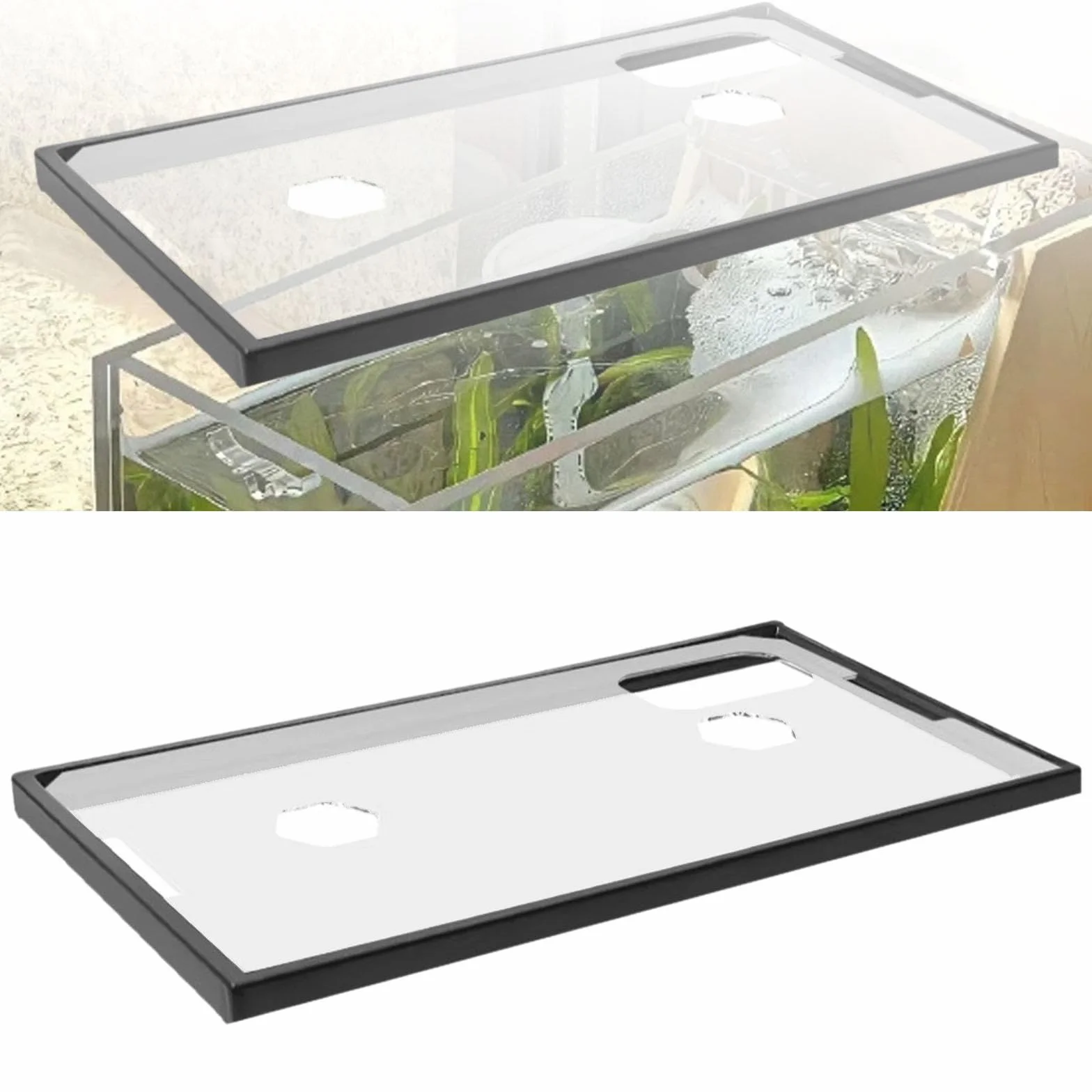 Harilla Couvercle d'aquarium Transparent avec Trous d'alimentation et Cadre, 40 x 22.5 cm