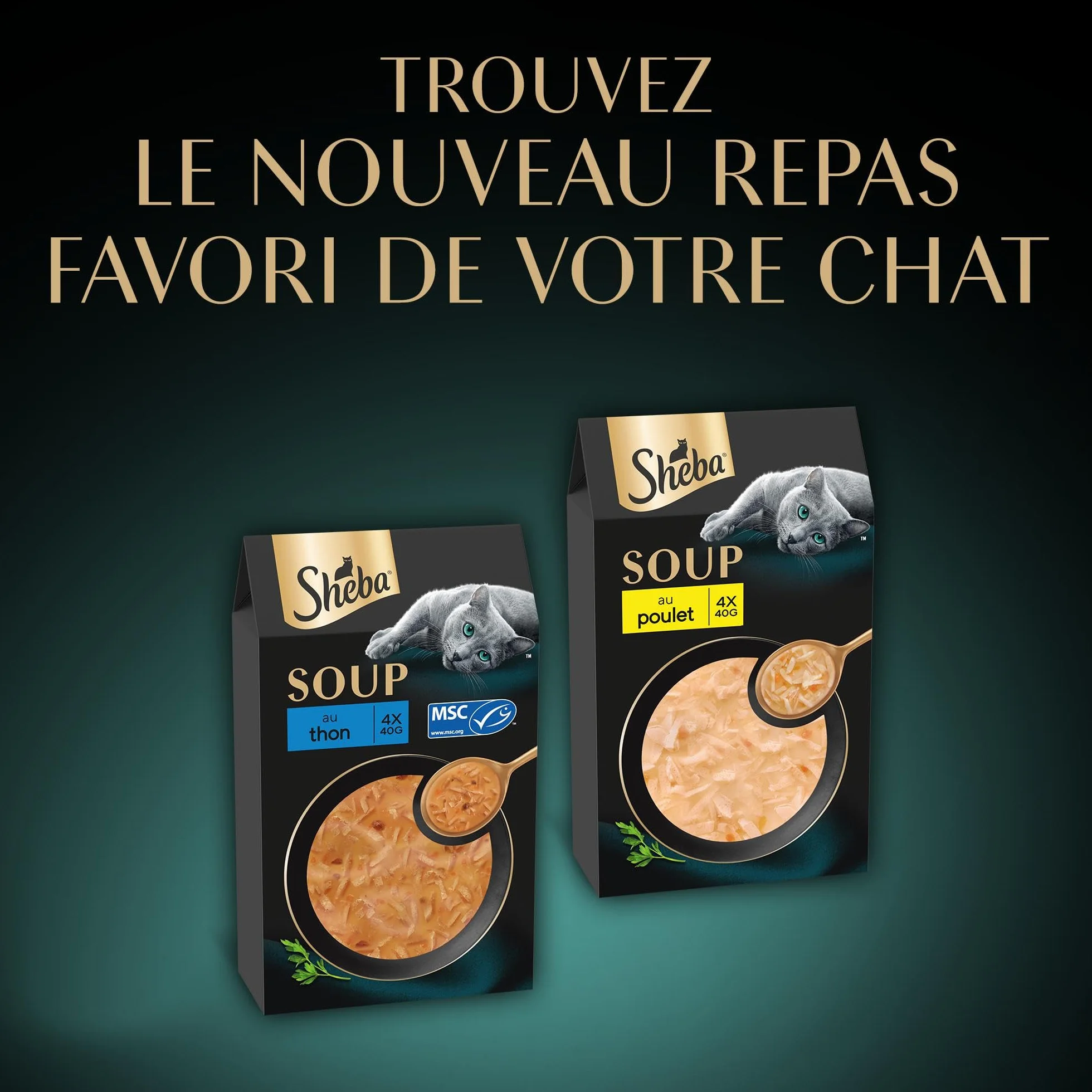 SHEBA Soupe Sachet de Nourriture Humide pour Chat Adulte au Poulet, Pack de 40 (10 x 4 x 40 g)