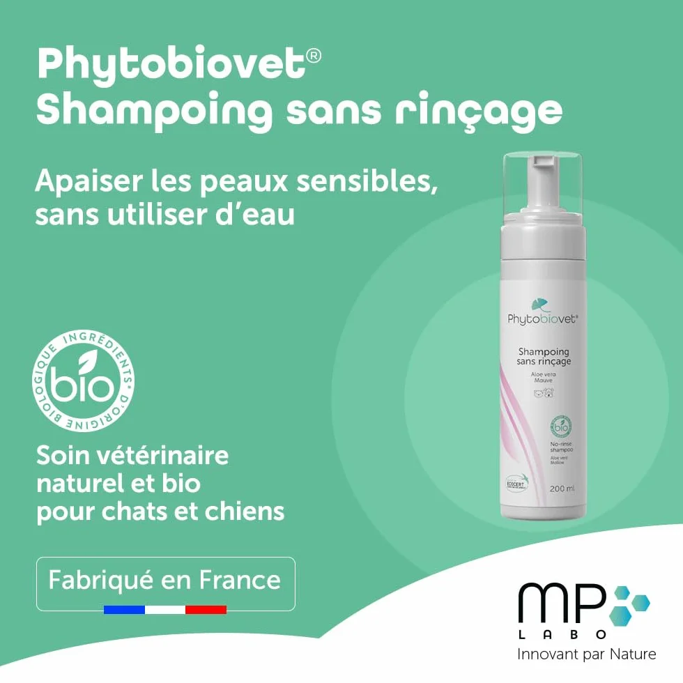 MP Labo Phytobiovet Shampoing sans Rinçage Chien Chat 200 ML Aloe Vera Mauve Ecocert