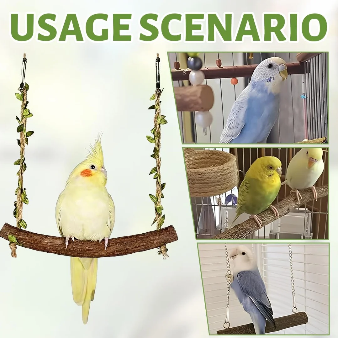 Balançoire en Bois pour Perroquet Jouet Perchoir Suspendre Accessoires Oiseaux