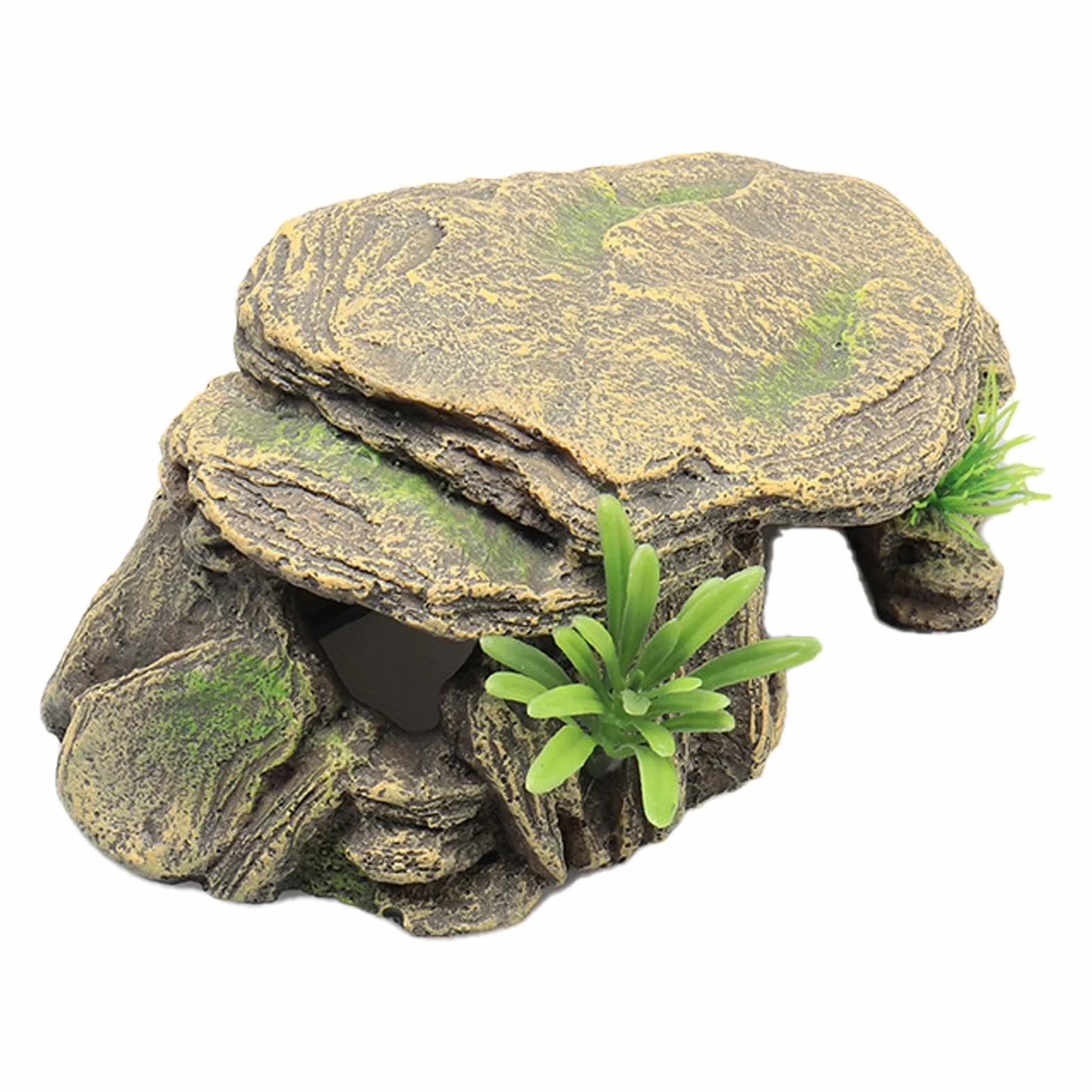 Habitat pour tortues - Grande grotte pour reptiles, rocher décoratif en résine, plateforme de repos pour amphibiens