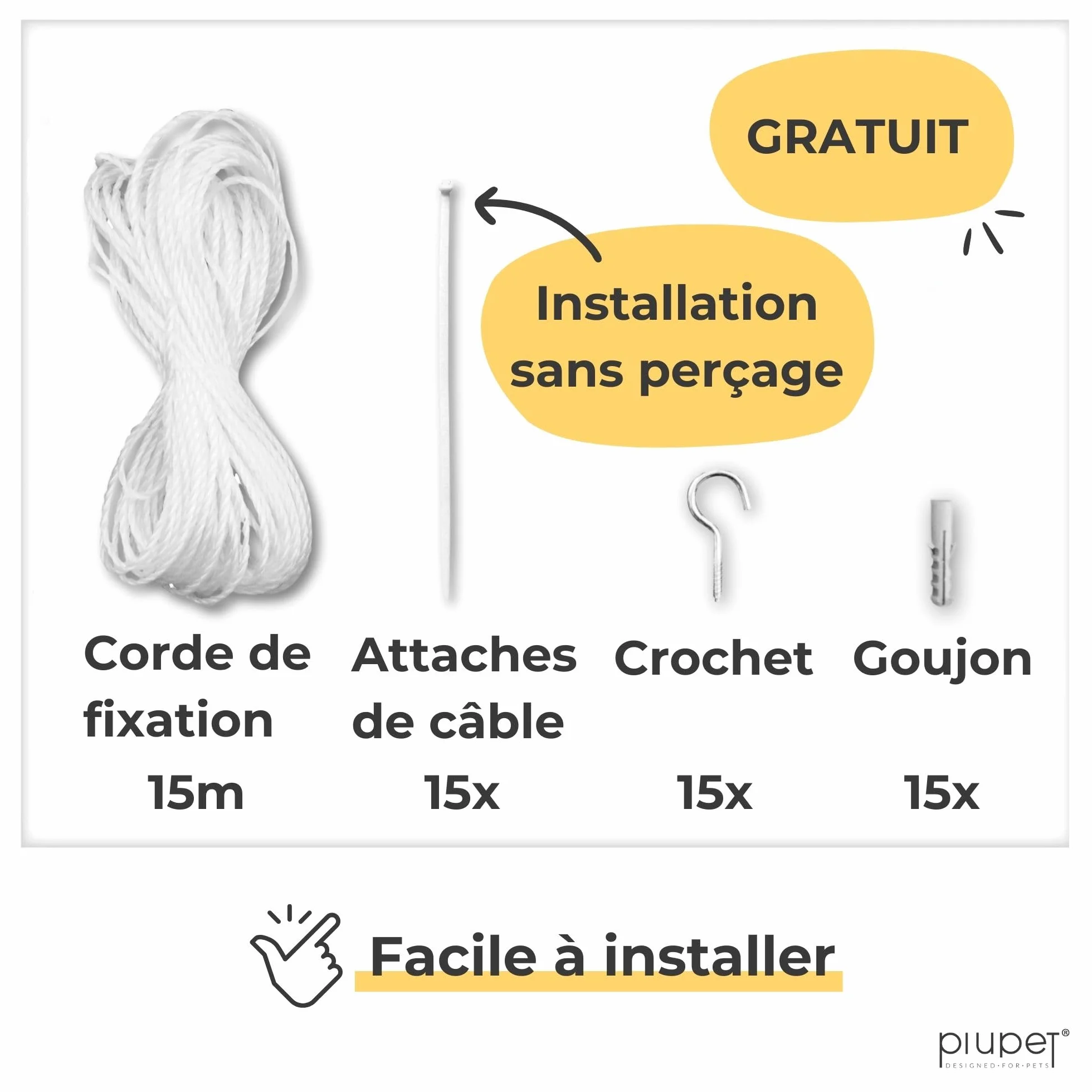 PiuPet® Filet de Protection pour Chats 4 x 3 m Transparent avec Corde de Fixation pour Balcons et Fenêtres