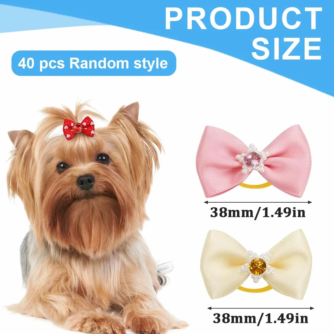 Lot de 40 nœuds pour chiens avec élastiques, accessoires de toilettage pour animaux domestiques