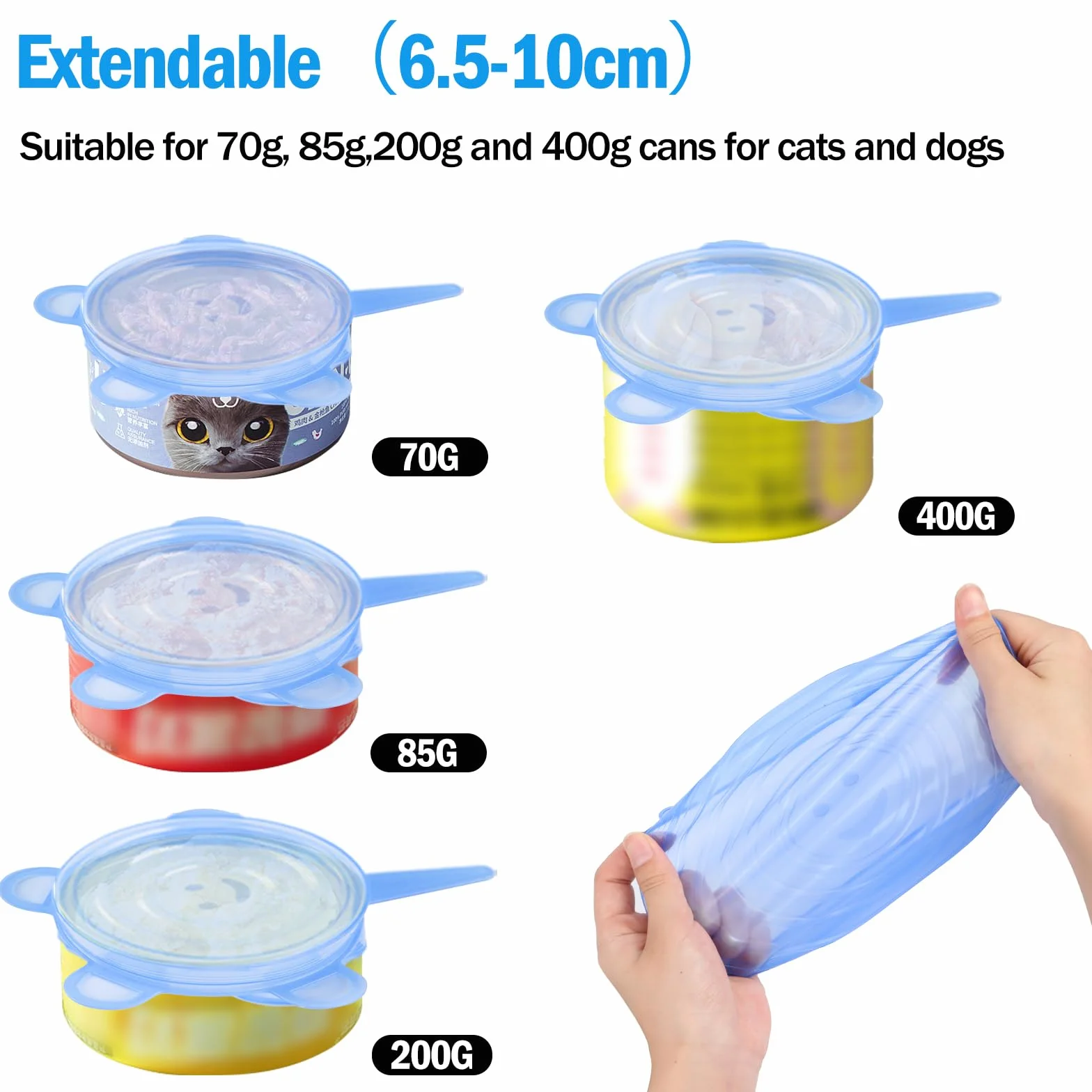 Couvercles de Boîtes de Nourriture pour Chat en Silicone Extensible, Lot de 8, Diamètre 6,5-8,5 cm