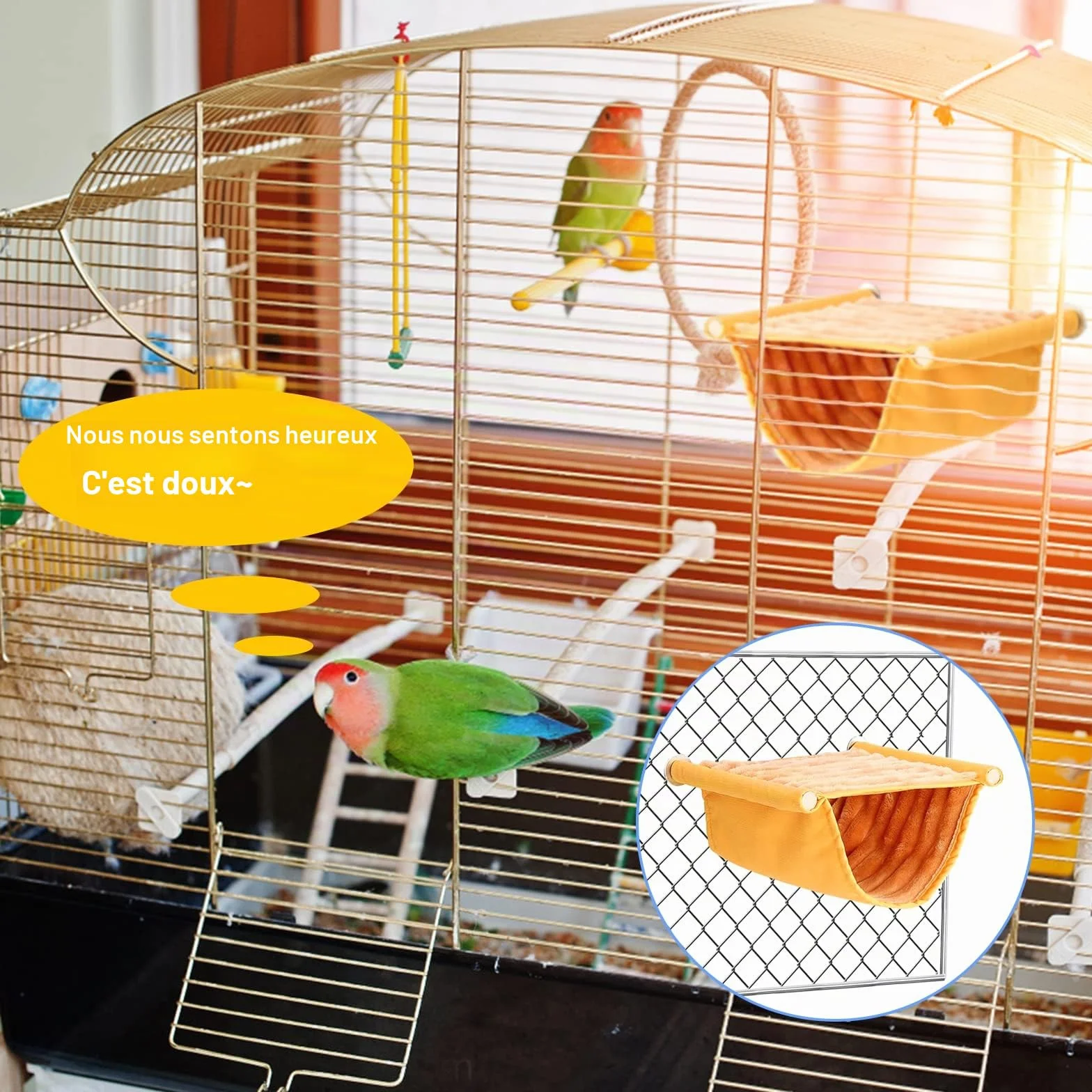 AKONE Hamac à oiseaux Lit superposé Nichoir Grottes Couchage Accessoires cage Jouet Suspendu Perruche Calopsittes Pinsons