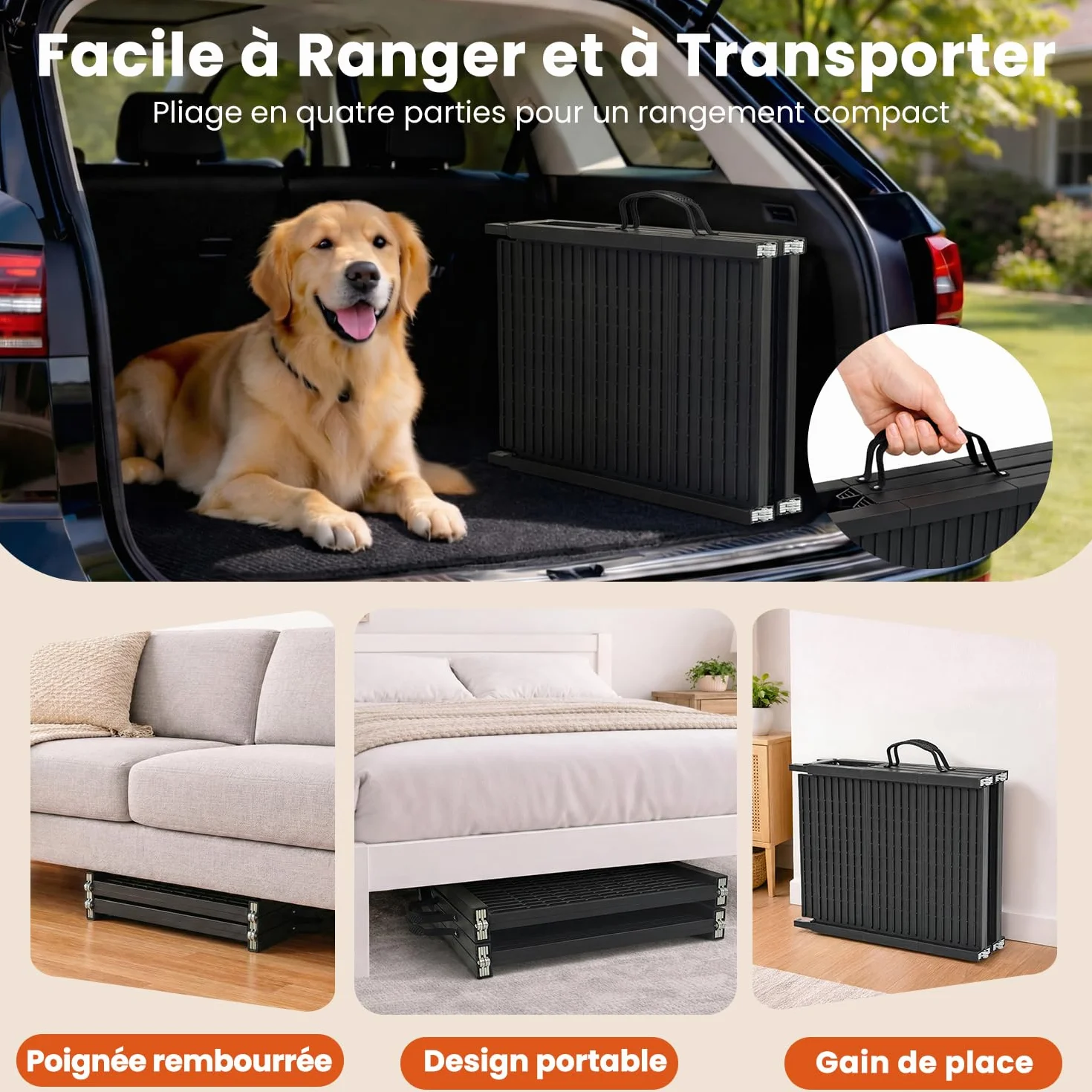 Rampe pour Chien pour Voiture 170 cm x 41 cm,Rampe Pliable Extra Longue avec Surface Antidérapante, Rampe Portable pour Animaux pour SUV, Camion, Lit & Canapé, pour Chiens Moyens et Grands