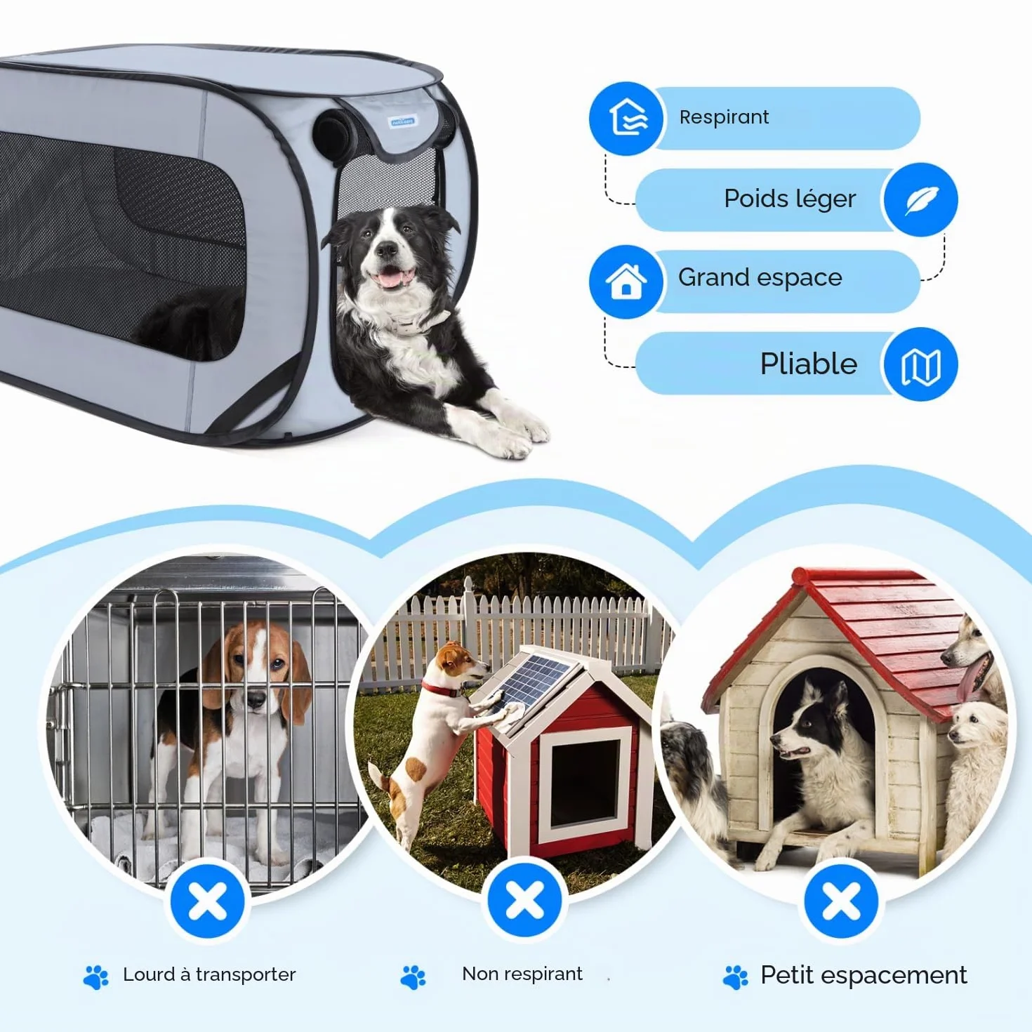 Nobleza Cage Portative pour Chien Chat Voiture, Parc Pliable Chien, Clôture Animaux Tissu Oxford Imperméable, 93x54x54 cm
