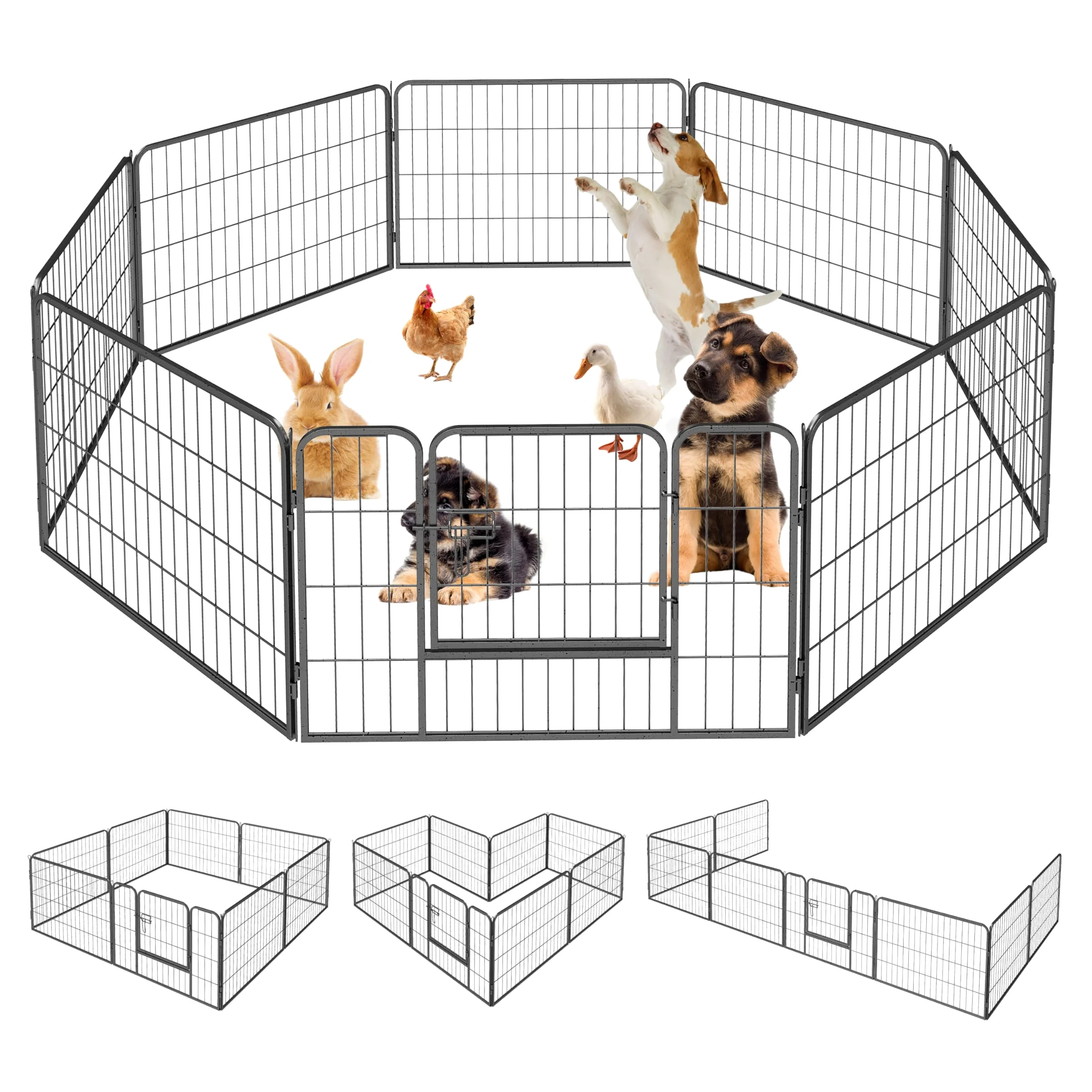 Parc pour Chien Enclos 8 Panneaux Chiot Petit Exterieur/Interieur pour Animaux de Compagnie 80 x 60 cm Noir