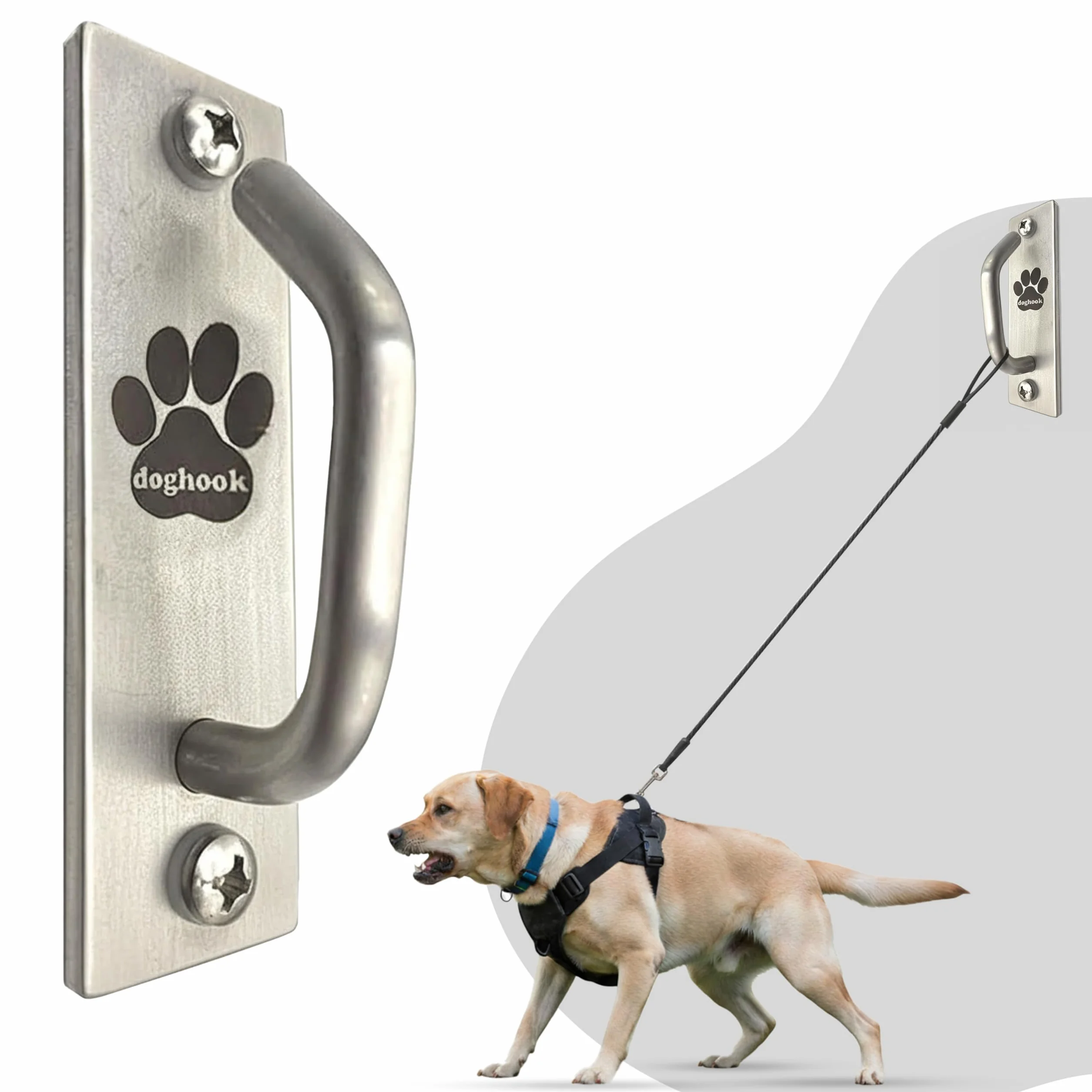 Attelage canin - Laisse sécurisée pour Chien montée au stationnement intérieur - Crochet Mural extérieur - Attache en Acier Inoxydable Pratique pour la Maison et Le Travail, Fin et Compact