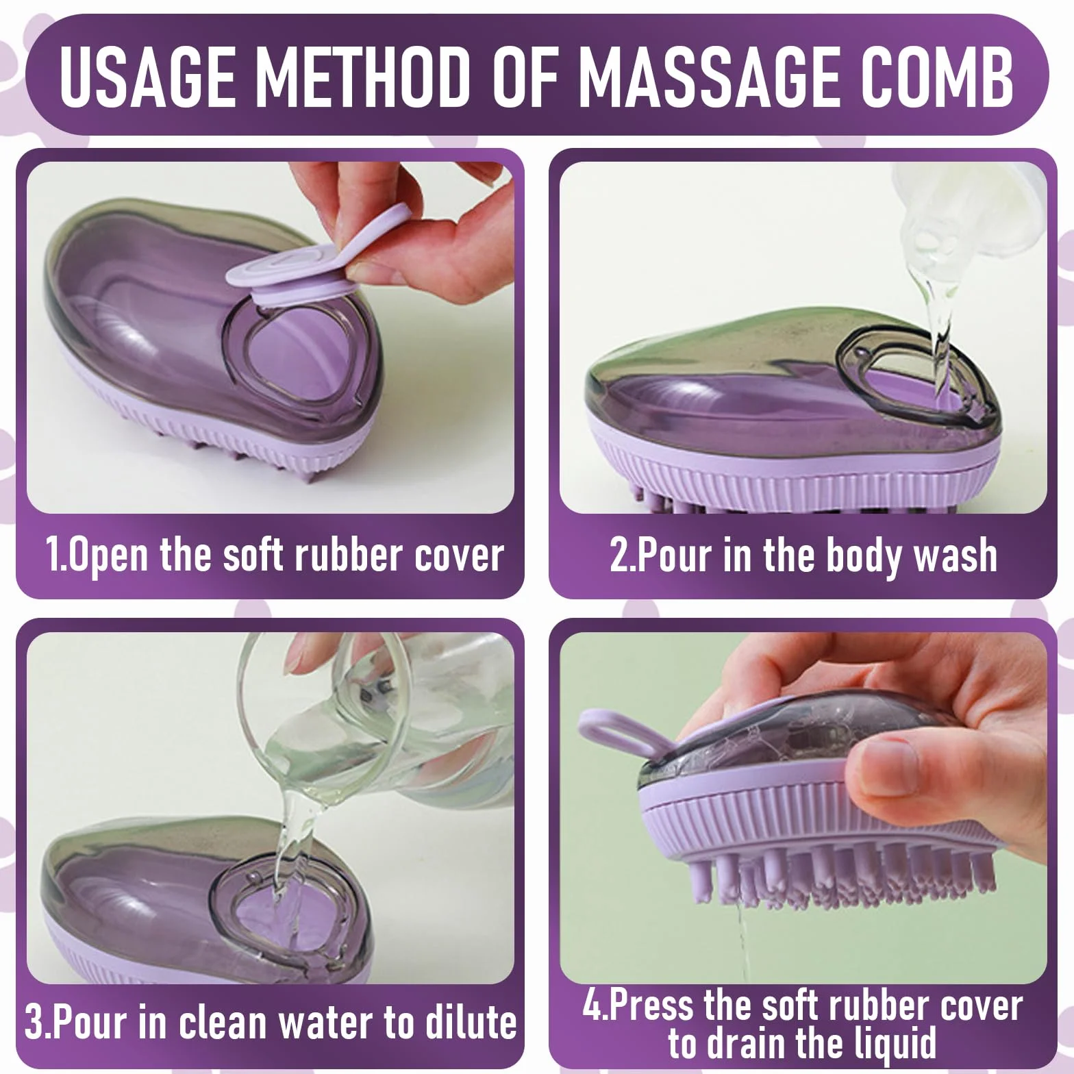 Brosse de Bain en Silicone pour Animaux de Compagnie avec Réservoir et Distributeur d'Eau et Shampoing